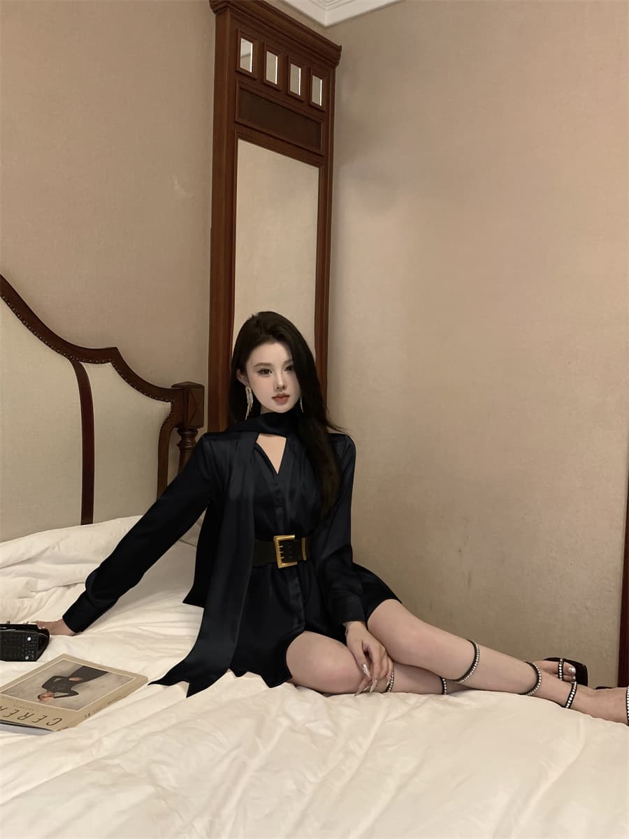 실사 프랑스식 품격 명문 여성 고급 센스 새틴 셔츠 드레스 여름 불규칙 품격 미니 스커트 여성 의류 상세 이미지 20