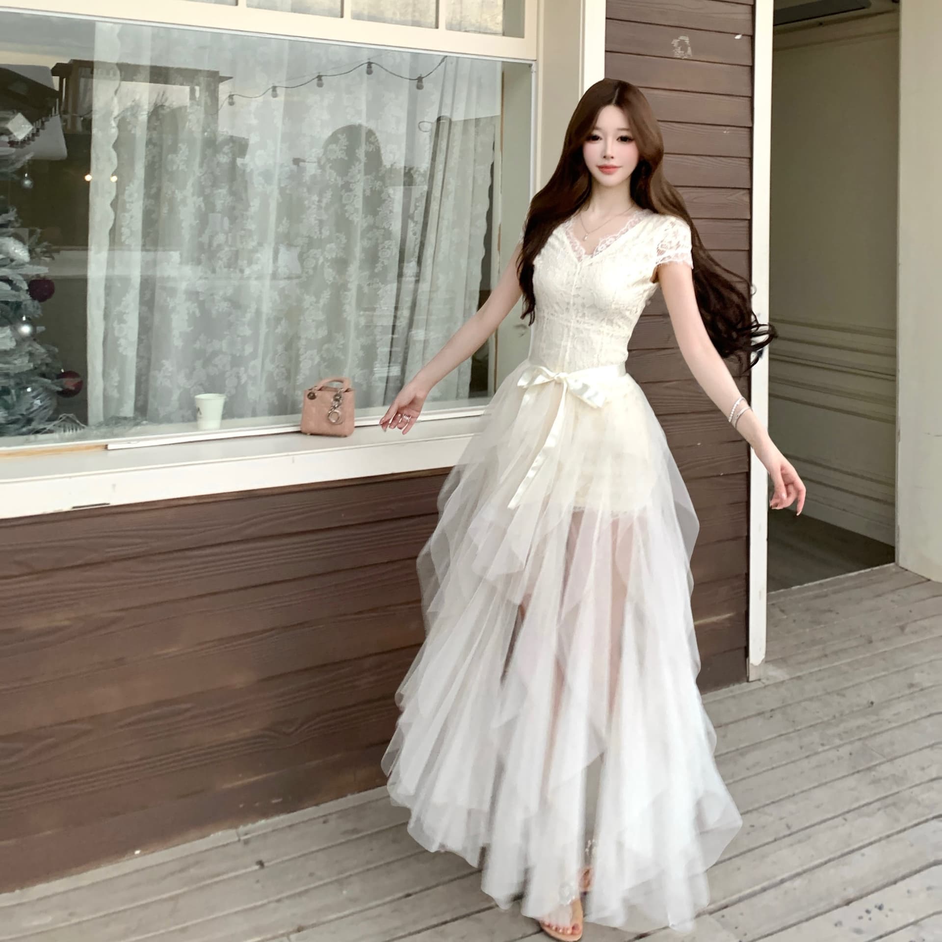 실사 2026 자동차 늦게 En 꿈 나라 유토피아 수 있습니다. 언 로딩 길다 짧은 그물 거즈 스커트 둘 착용 스타일 레이스 드레스 이미지 5