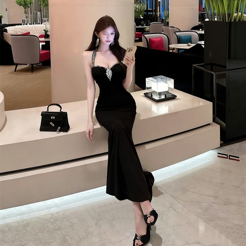 실사 명문 여성 고급 빛 럭셔리 프랑스식 작은 대중 아름다운 예복 레이스 레이스 패치워크 못 훈련 섹시함 행침 목 롱 스커트 이미지 5