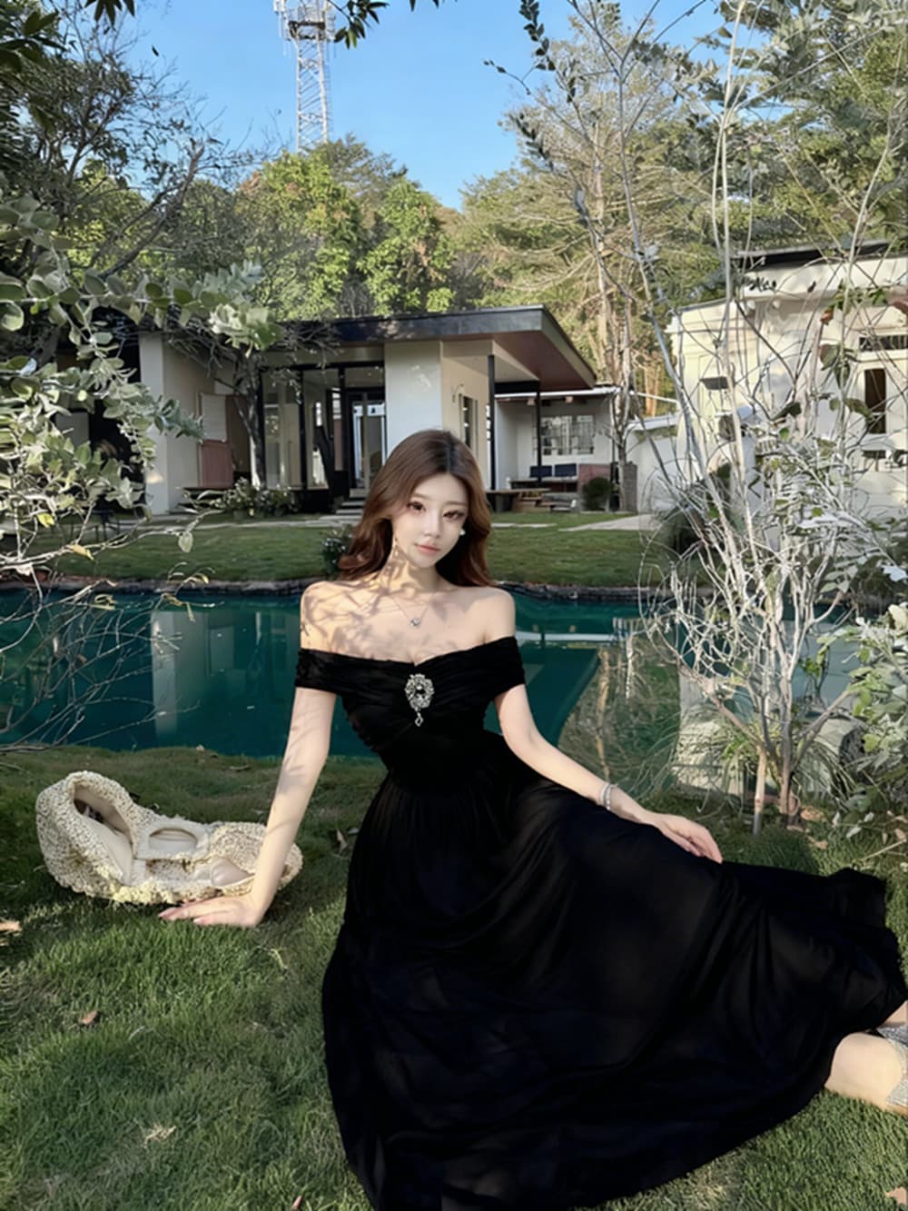 실사 2026 루나 하나 의류 기타 착용 여름 예복 치마 하얀 달빛 튜브탑 망사 큰 진자 점프 슈트 롱 스커트 상세 이미지 13