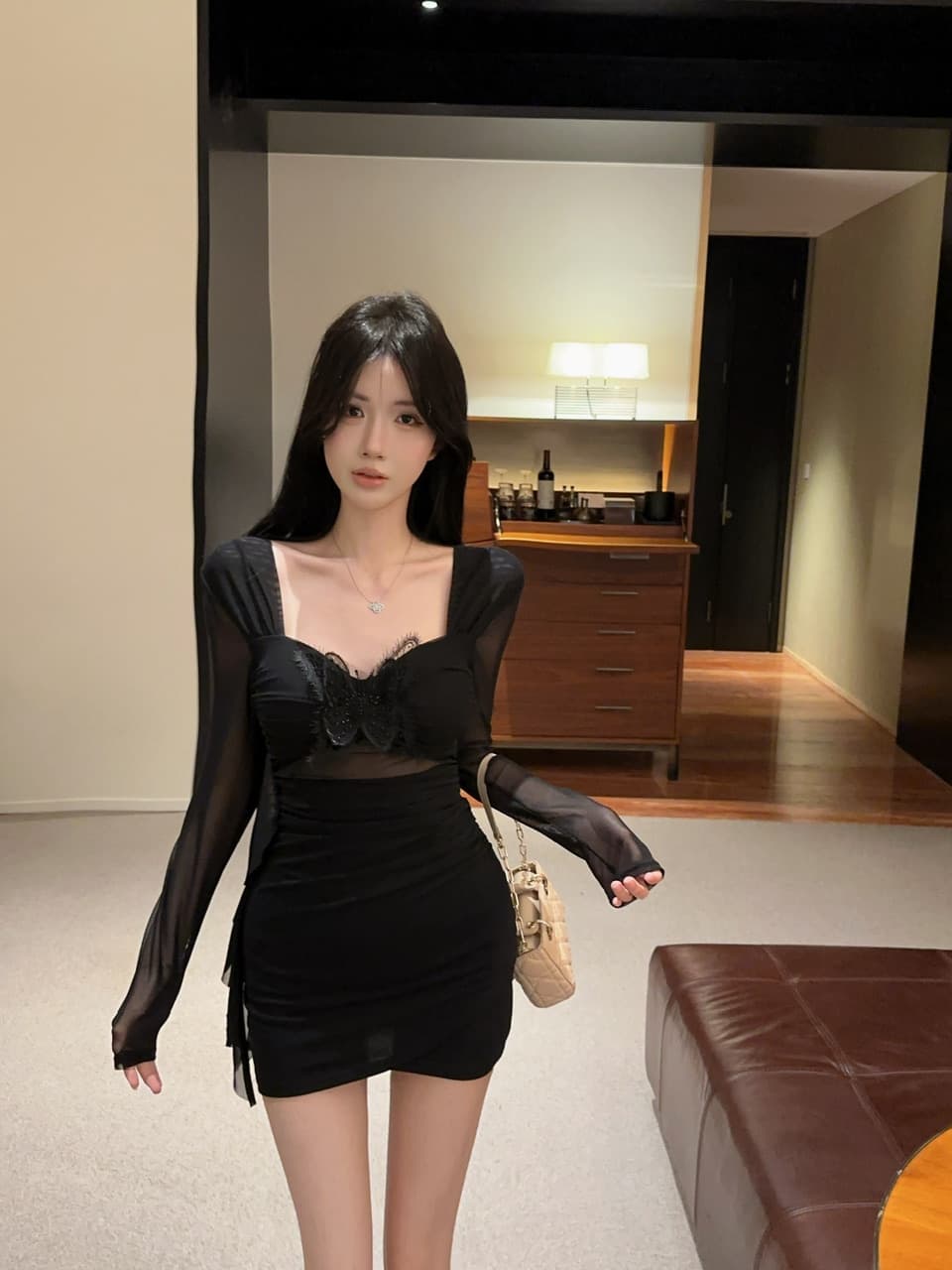 실사 작은 대중 핫걸 작은 청신 디자인 센스 3 차원 나비 망사 패치워크 불규칙 리본 몸매 가꾸기 드레스 상세 이미지 8