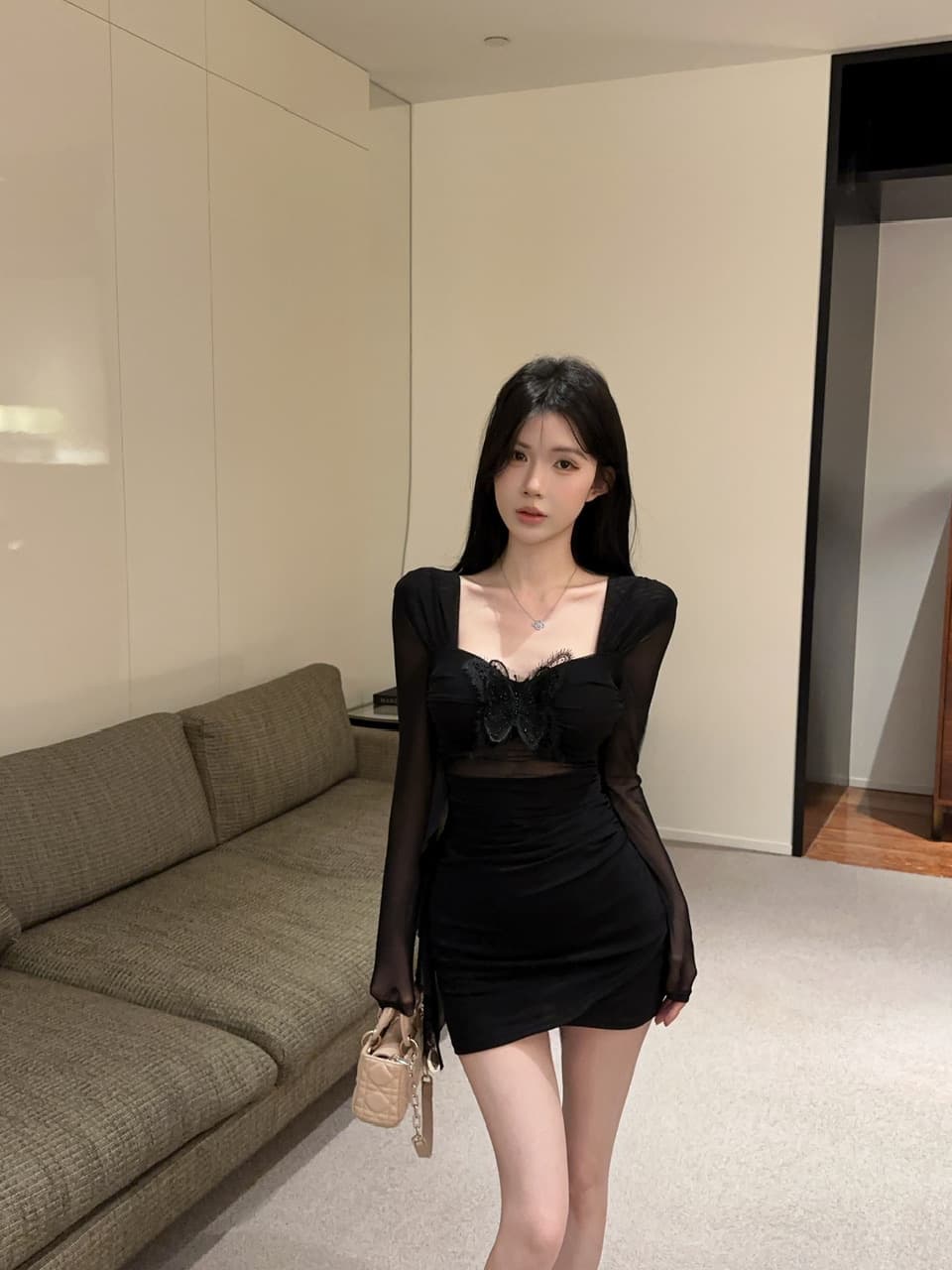실사 작은 대중 핫걸 작은 청신 디자인 센스 3 차원 나비 망사 패치워크 불규칙 리본 몸매 가꾸기 드레스 상세 이미지 10