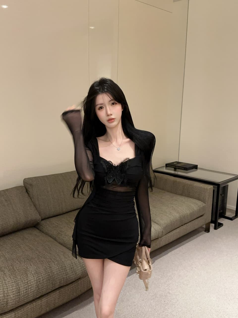실사 작은 대중 핫걸 작은 청신 디자인 센스 3 차원 나비 망사 패치워크 불규칙 리본 몸매 가꾸기 드레스 상세 이미지 11