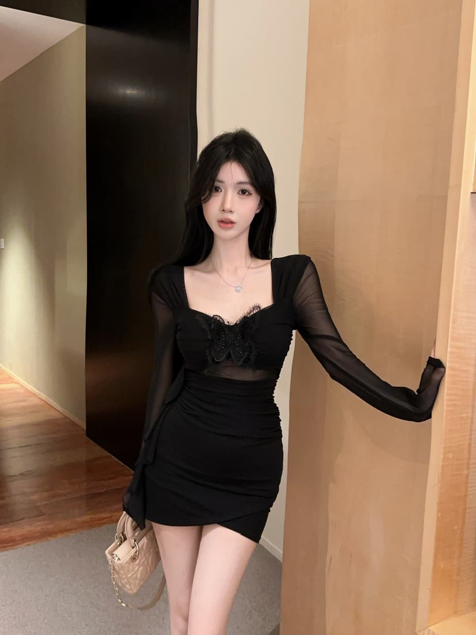 실사 작은 대중 핫걸 작은 청신 디자인 센스 3 차원 나비 망사 패치워크 불규칙 리본 몸매 가꾸기 드레스 상세 이미지 13