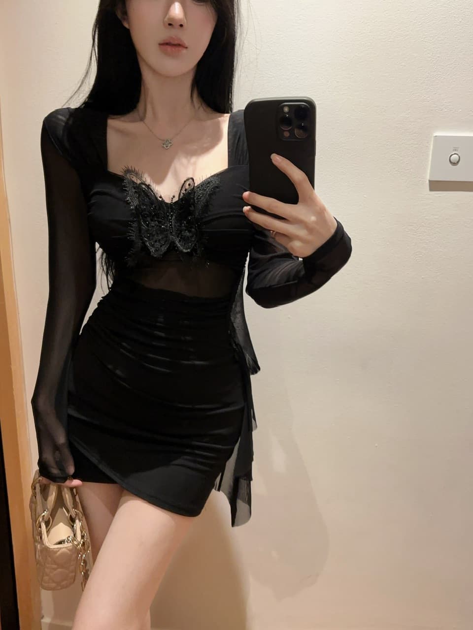 실사 작은 대중 핫걸 작은 청신 디자인 센스 3 차원 나비 망사 패치워크 불규칙 리본 몸매 가꾸기 드레스 상세 이미지 16
