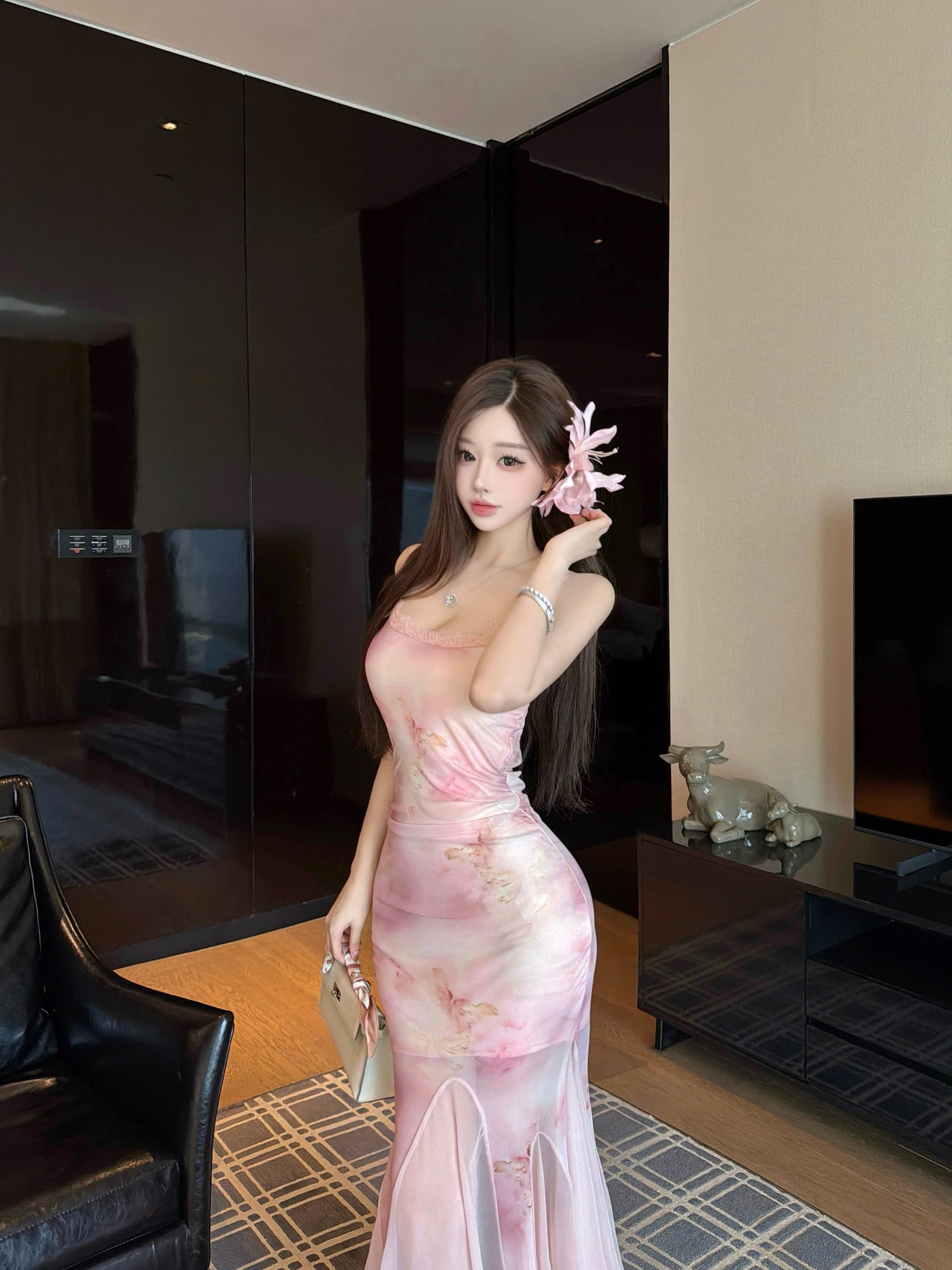 실사 2026 Chic 아름다운 휴일 꽃무늬 몸매 가꾸기 슬립 드레스 품격 슬림해 보이는 망사 롱 스커트 여성 여름 상세 이미지 2