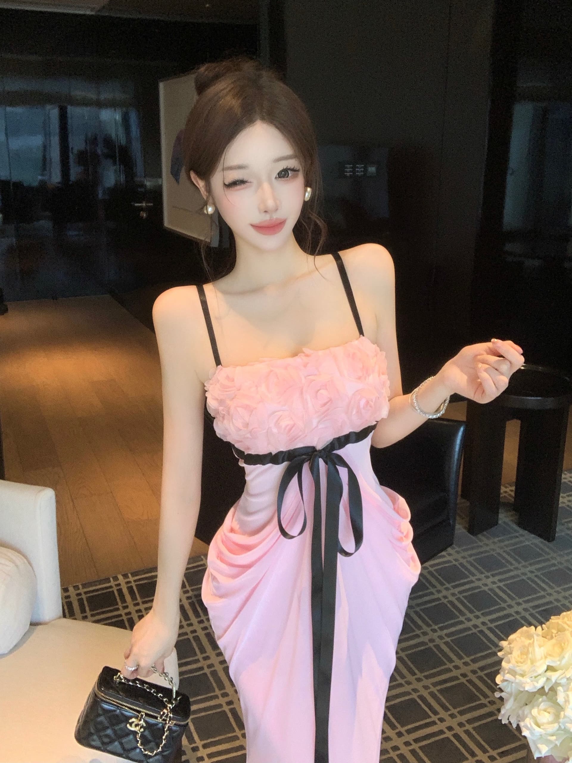실사 2026 여름 슈퍼 요정 순수한 욕망 장미 패치워크 나비 매듭 허리 수축 달콤함 요정 외국 가스 드레스 상세 이미지 14