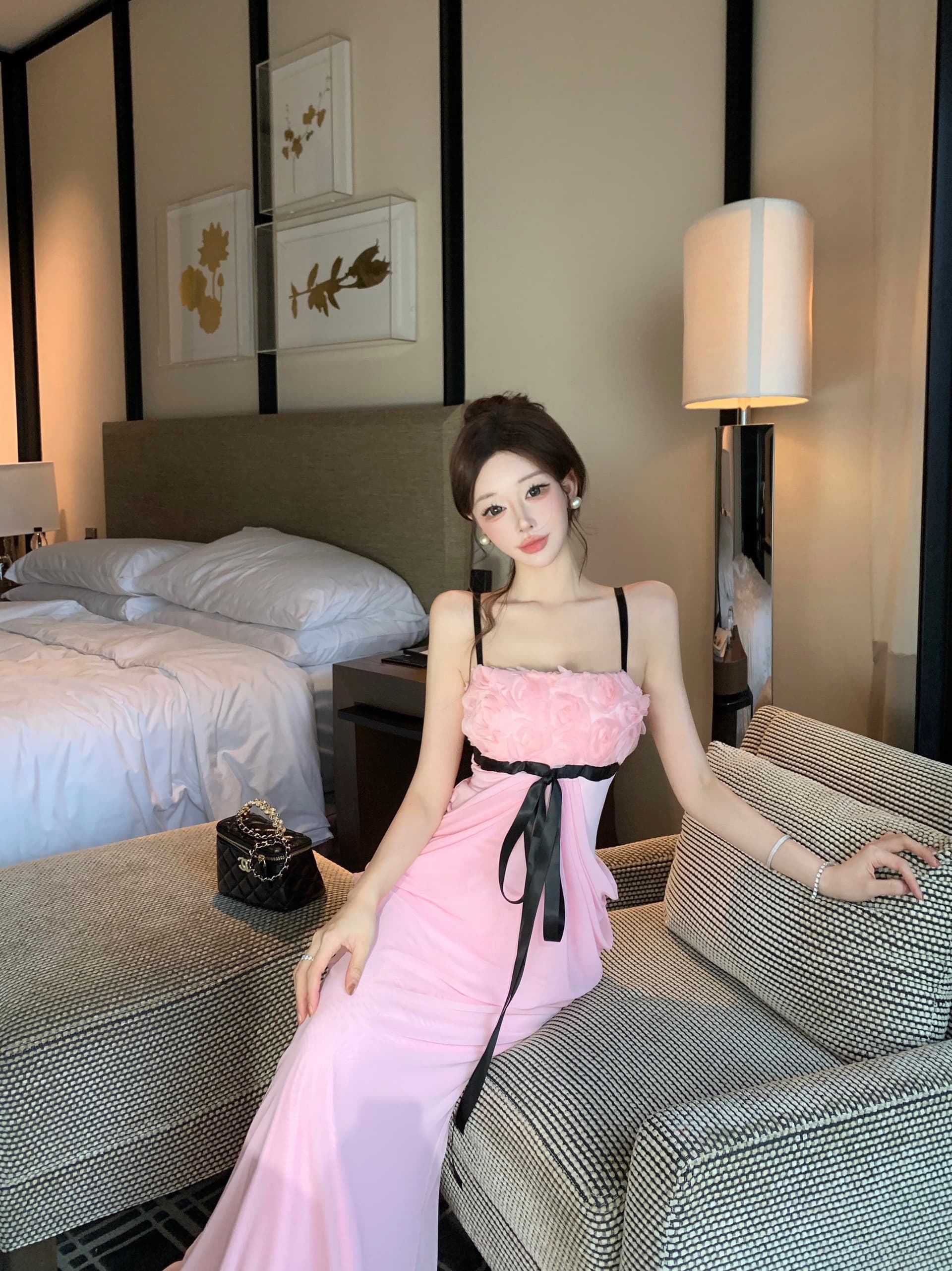 실사 2026 여름 슈퍼 요정 순수한 욕망 장미 패치워크 나비 매듭 허리 수축 달콤함 요정 외국 가스 드레스 상세 이미지 15