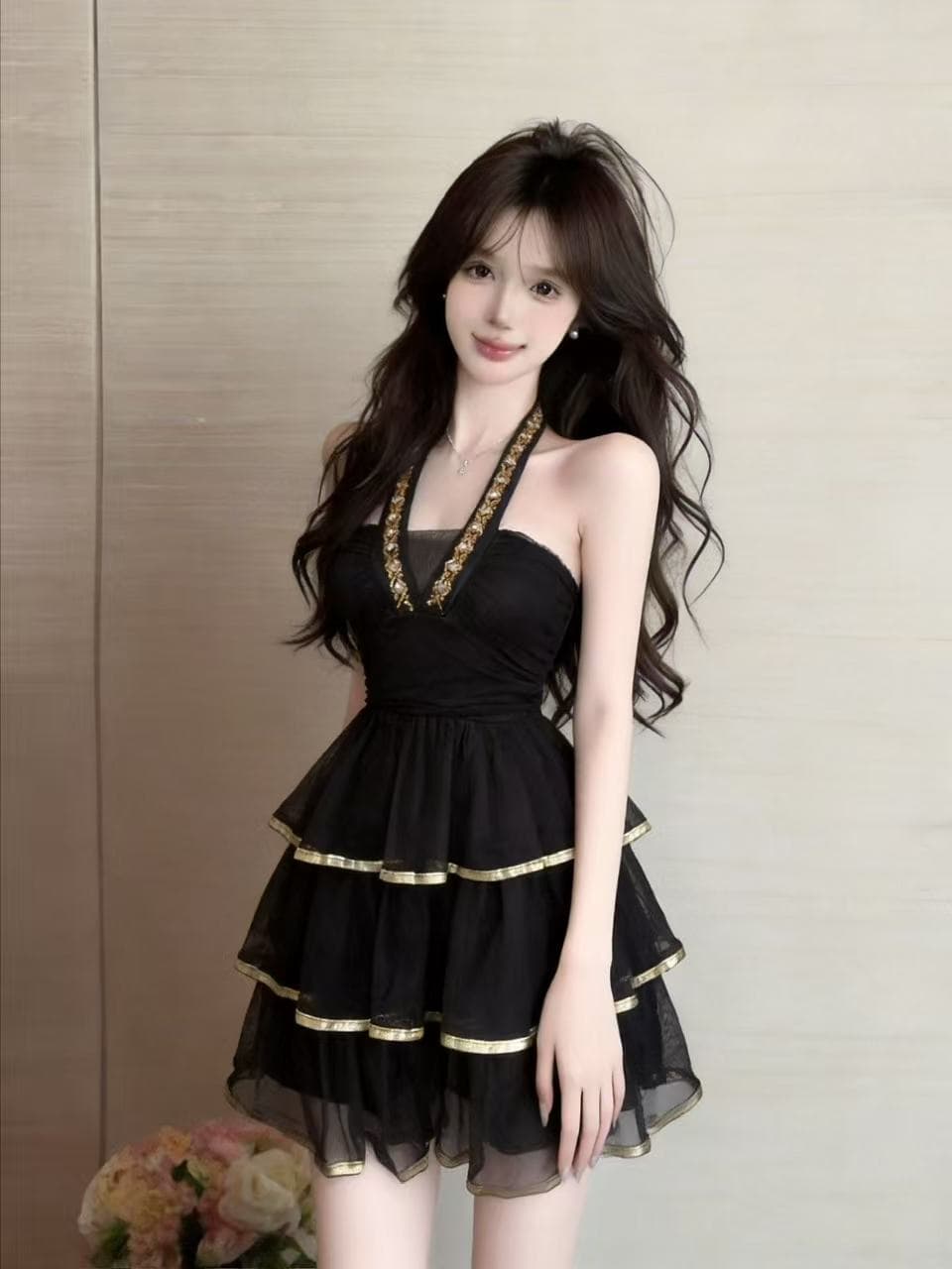 실사 프랑스식 디자인 센스 작은 대중 무거운 작업 플래시 훈련 행침 목 케이크 드레스 여성 백리스 패치워크 예복 쇼트 스타일 드레스 이미지 2