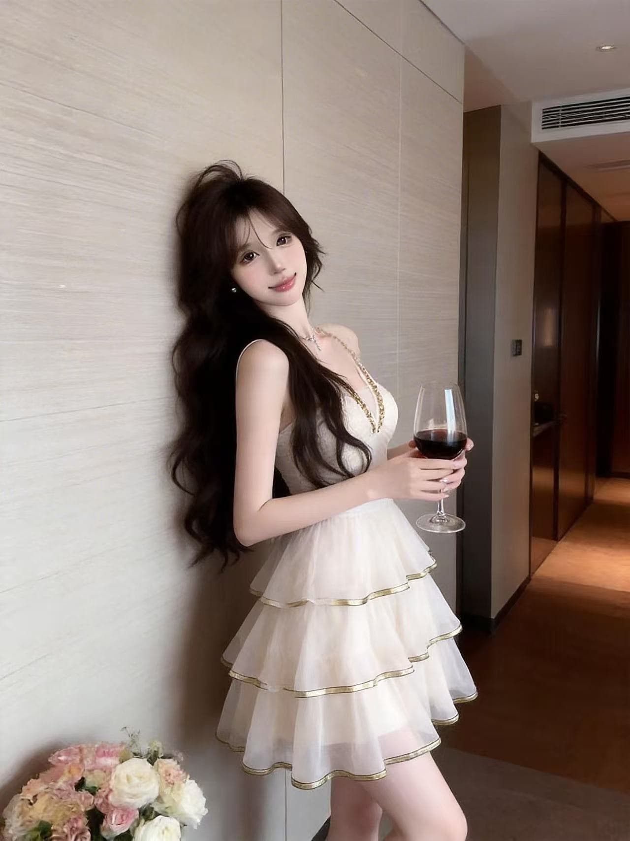 실사 프랑스식 디자인 센스 작은 대중 무거운 작업 플래시 훈련 행침 목 케이크 드레스 여성 백리스 패치워크 예복 쇼트 스타일 드레스 상세 이미지 3
