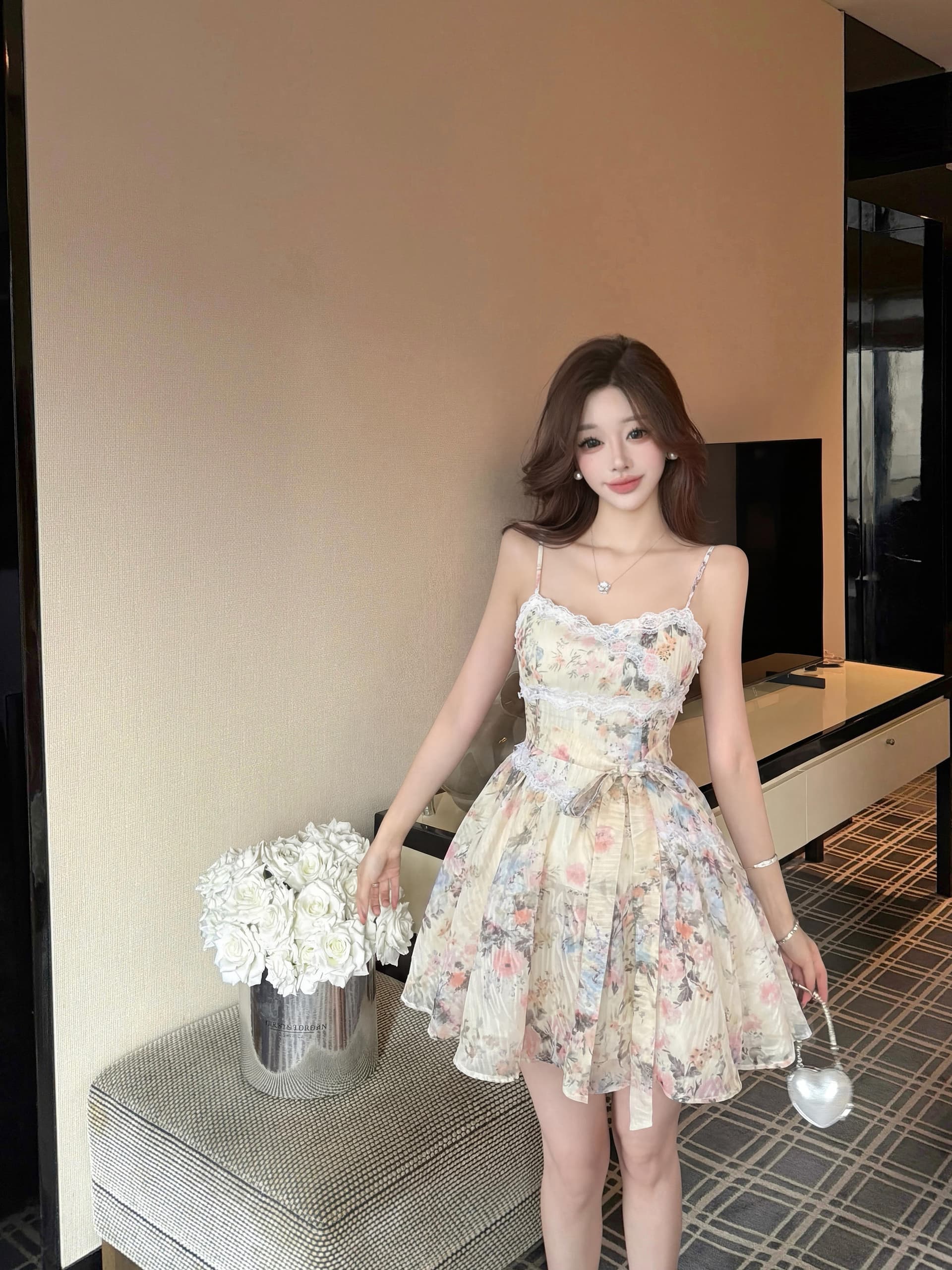 실사 q 카 다몸 와일드 로즈 휴가 소녀 허리 수축 슬립 레이스 꽃무늬 드레스 여름 아름다운 작은 치마 상세 이미지 3