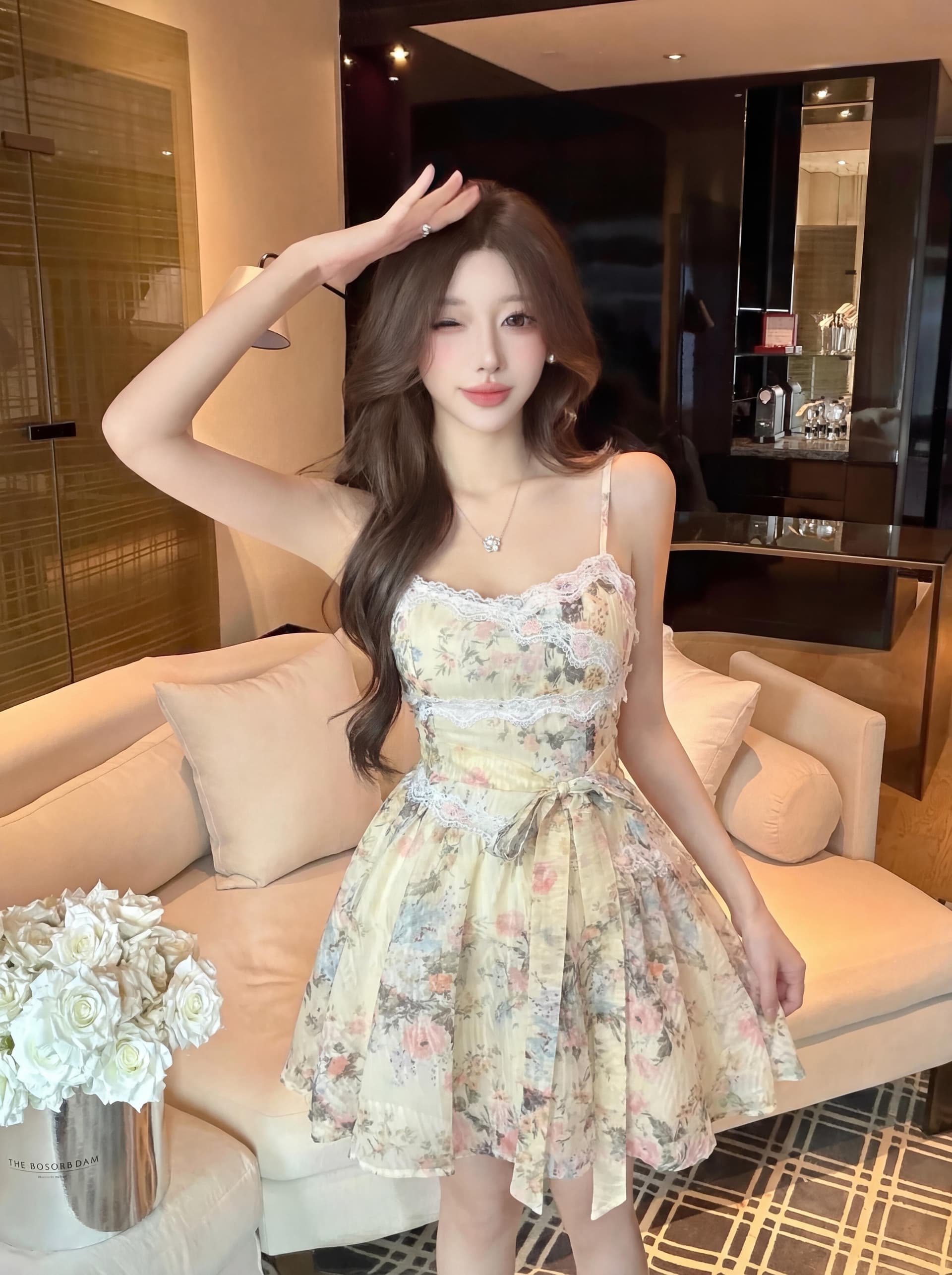 실사 q 카 다몸 와일드 로즈 휴가 소녀 허리 수축 슬립 레이스 꽃무늬 드레스 여름 아름다운 작은 치마 상세 이미지 6