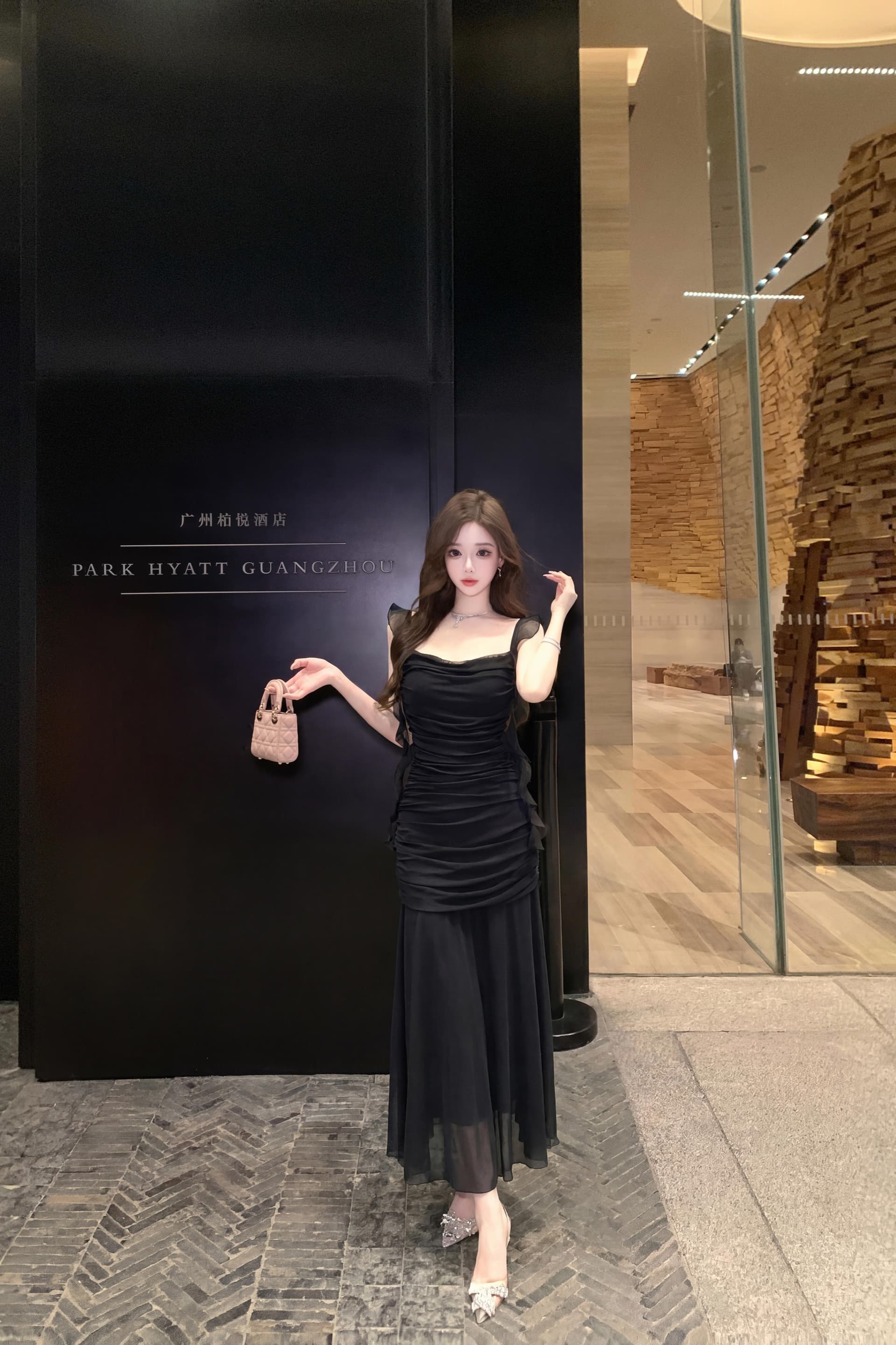 실사 슈퍼 요정 아름다운 흔들다 칼라 슬립 질감 우아한 드레스 고급 센스 미니멀리즘 해변가 휴가 주름 장식 롱 스커트 이미지 6