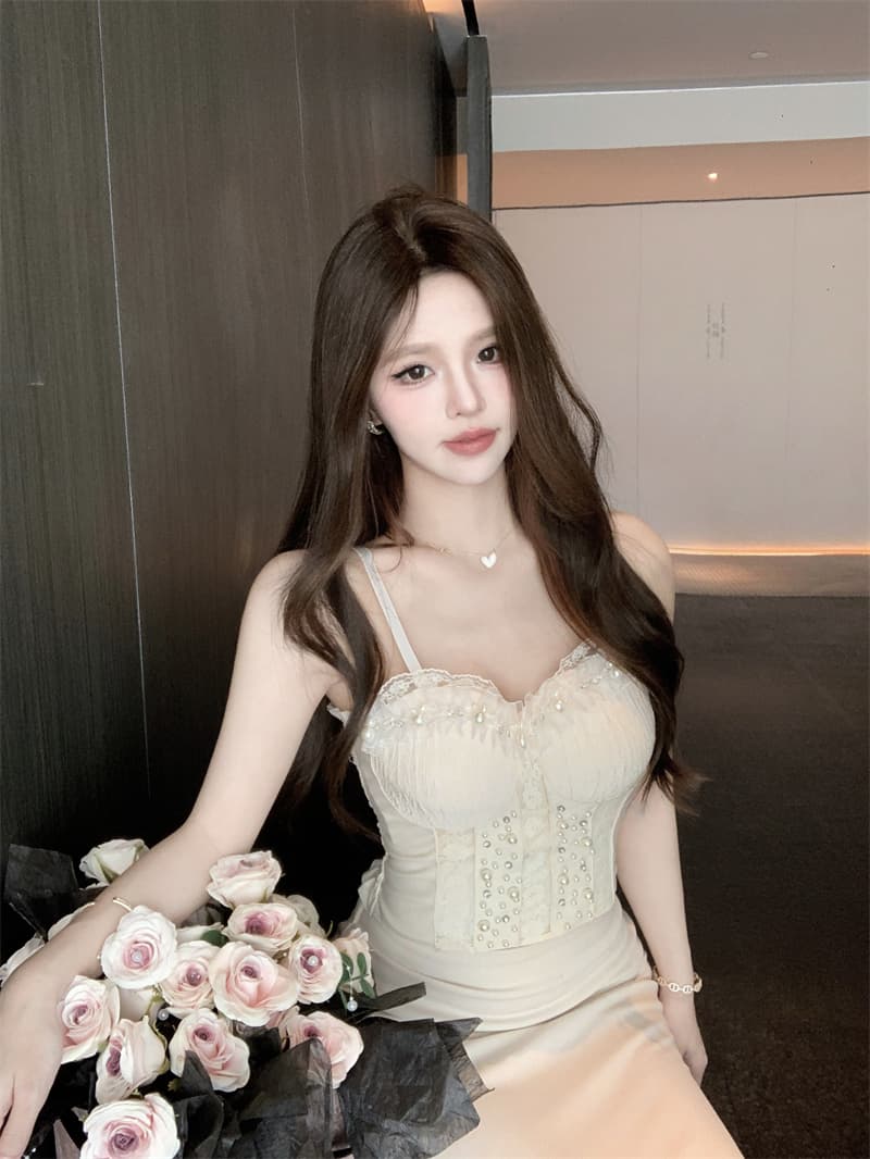 실사 작은 샤넬 스타일 비즈 박기 레이스 캐미솔 외출용 여름 태국 사람 스타일 핫걸 아름다운 생선뼈 가슴 패드 의류 상세 이미지 5