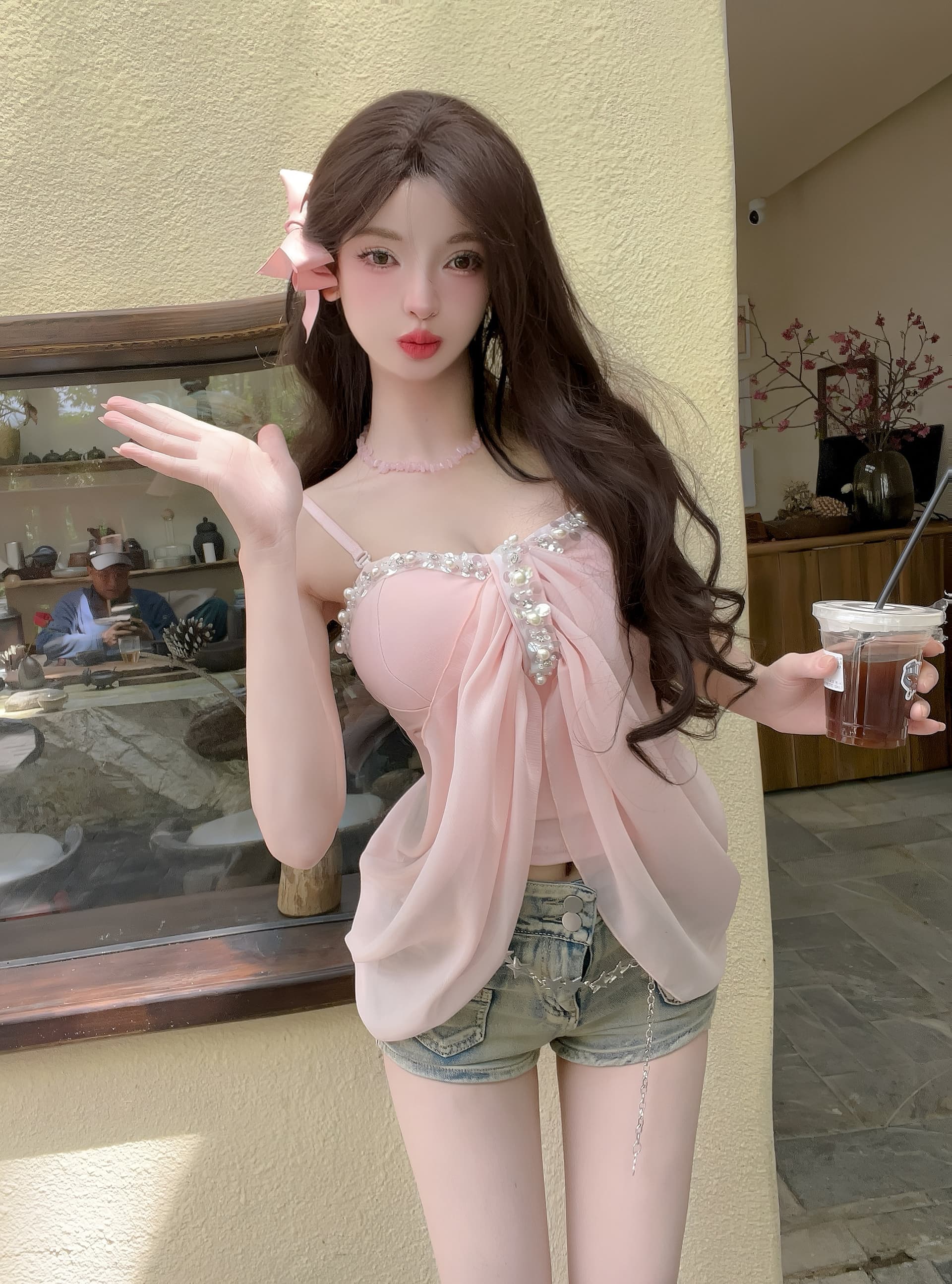 실사 인터넷 유명인 같은 단락 2026 여름 품격 명문 여성 진주 측면 망사 외부 안감 패치워크 가슴 패드 요정 슬립 의류 상세 이미지 19