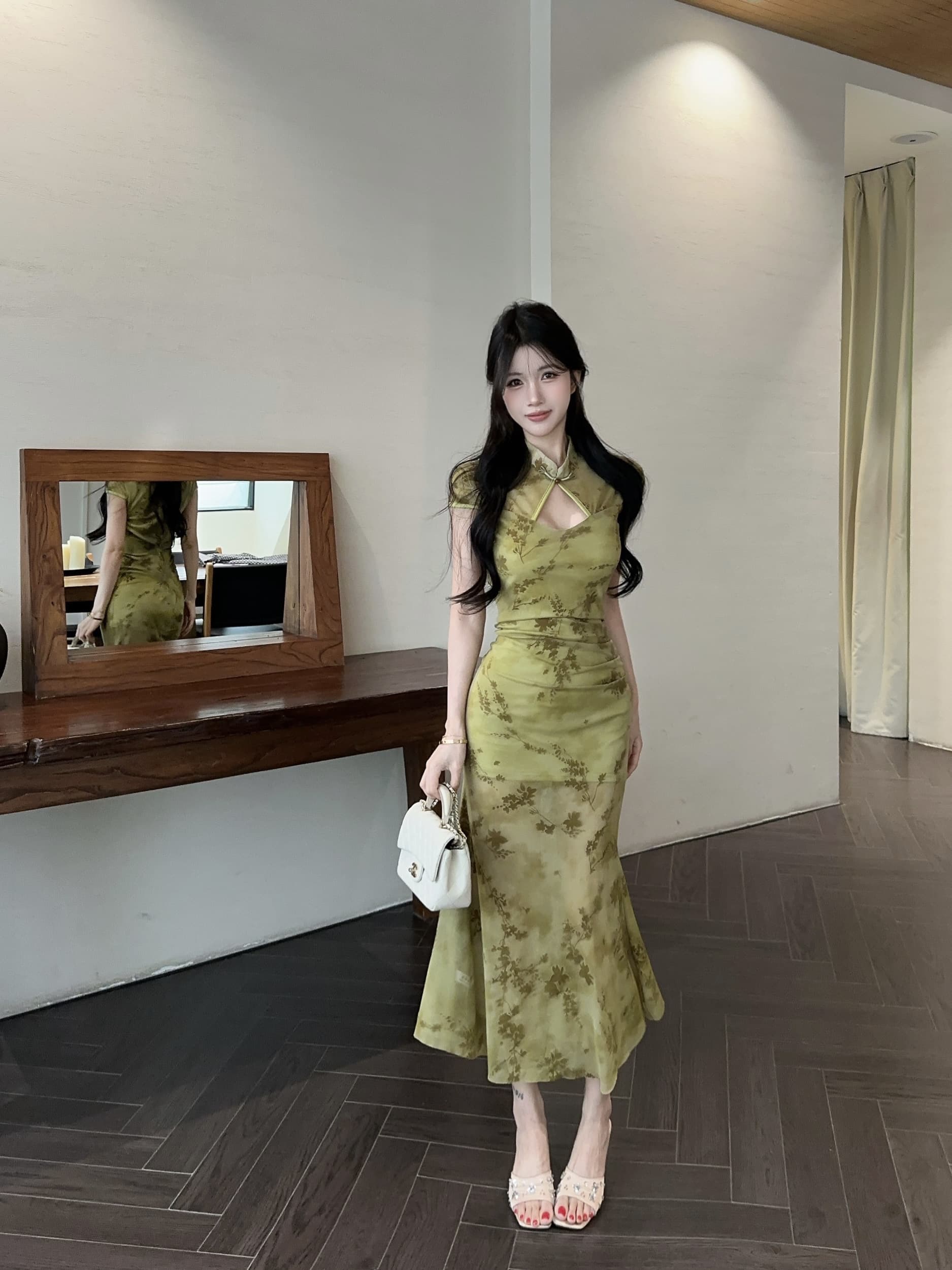실사 국풍 새로운 중식 보라색 홀로우 아웃 꽃무늬 향상된 버전 치파오 드레스 관대 한 점잖은 아름다운 자이언트 잘 생긴 롱 스커트 상세 이미지 14