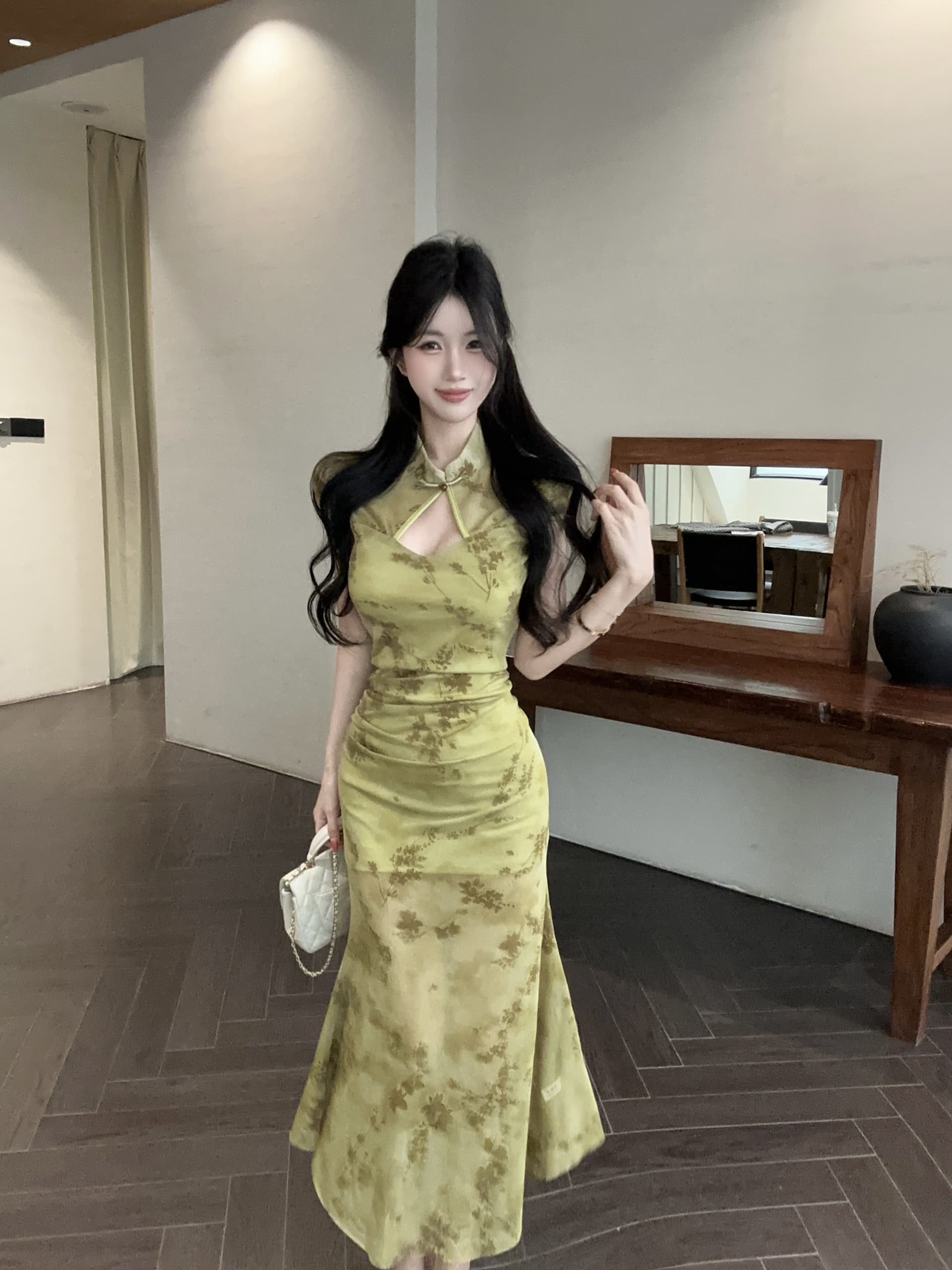 실사 국풍 새로운 중식 보라색 홀로우 아웃 꽃무늬 향상된 버전 치파오 드레스 관대 한 점잖은 아름다운 자이언트 잘 생긴 롱 스커트 상세 이미지 16
