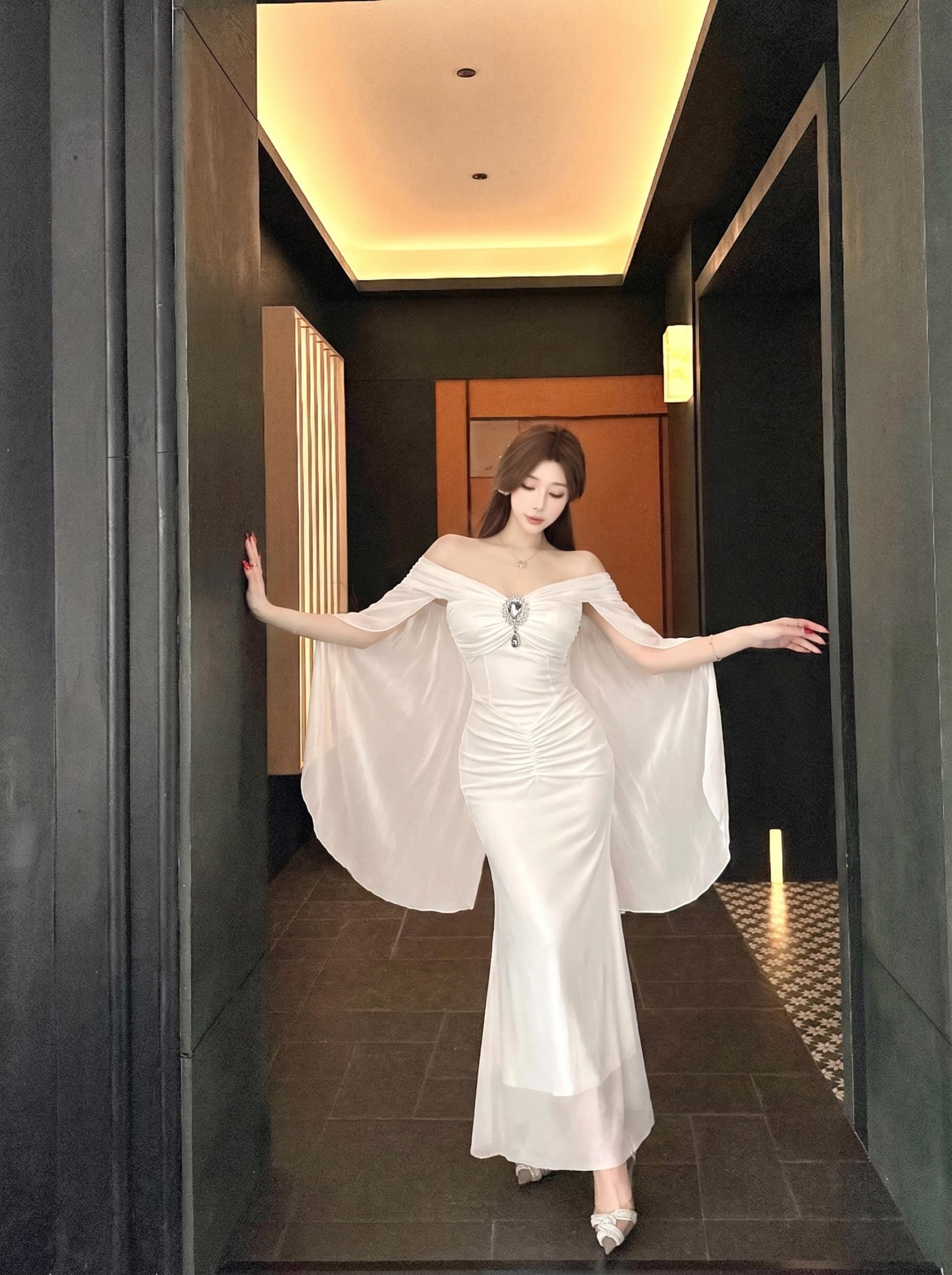 실사 순수한 욕망 절묘한 감기 센스 망사 패치워크 V넥 숄 작은 대중 몸매 가꾸기 Chic 휴가 예복 요정 치마 상세 이미지 5