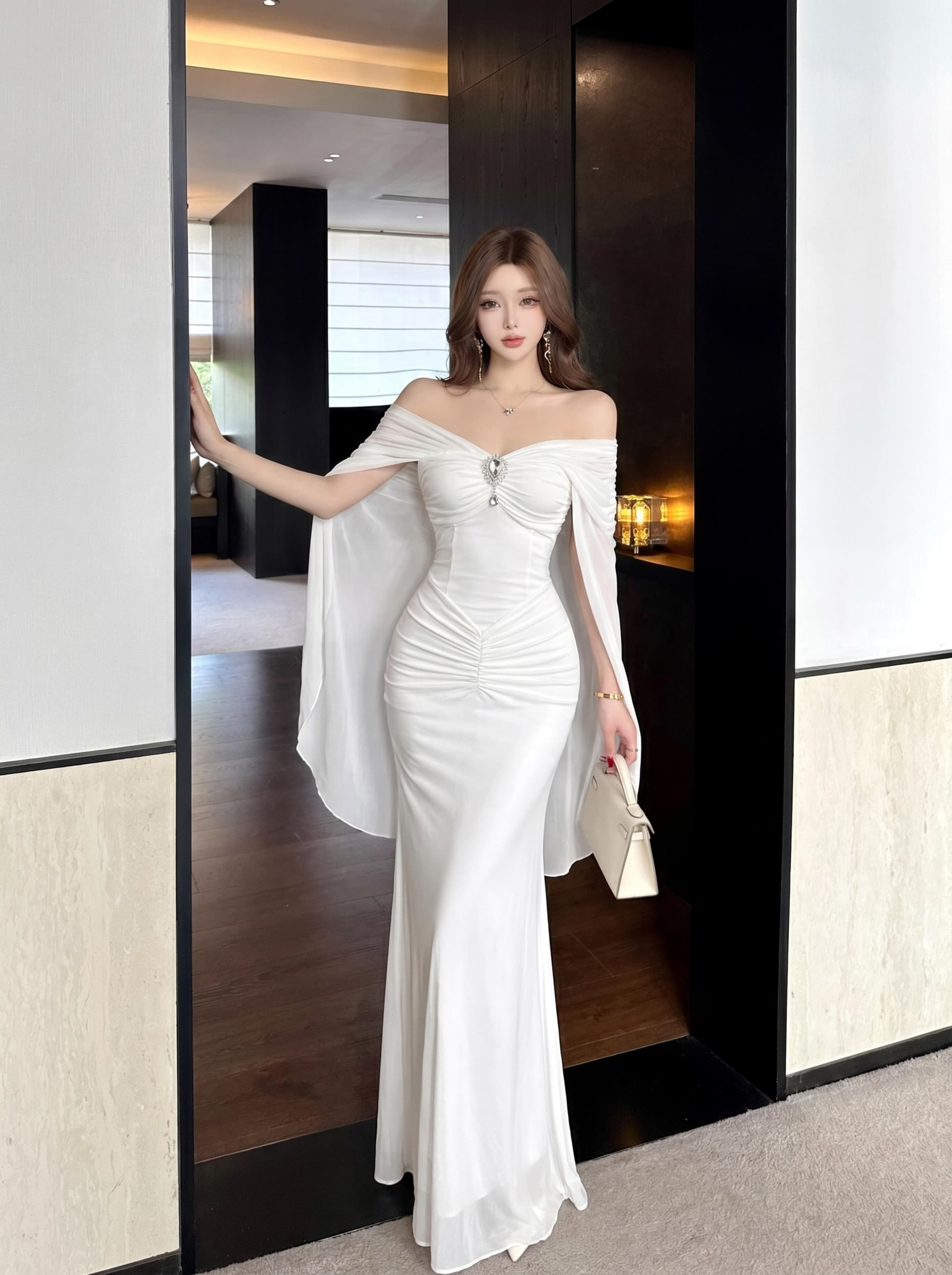 실사 순수한 욕망 절묘한 감기 센스 망사 패치워크 V넥 숄 작은 대중 몸매 가꾸기 Chic 휴가 예복 요정 치마 상세 이미지 7