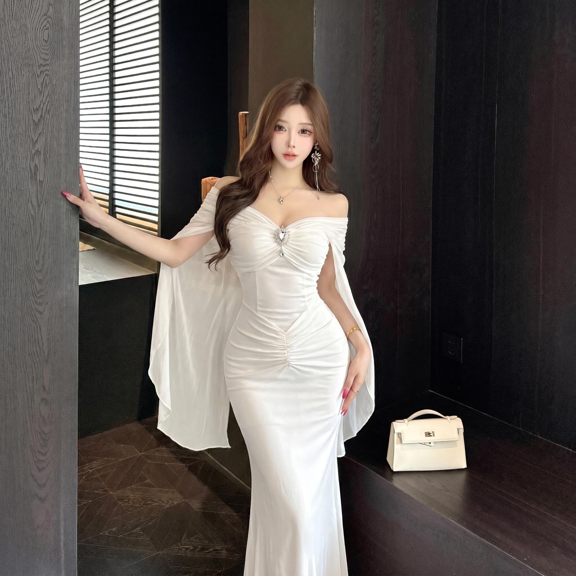 실사 순수한 욕망 절묘한 감기 센스 망사 패치워크 V넥 숄 작은 대중 몸매 가꾸기 Chic 휴가 예복 요정 치마 상세 이미지 11