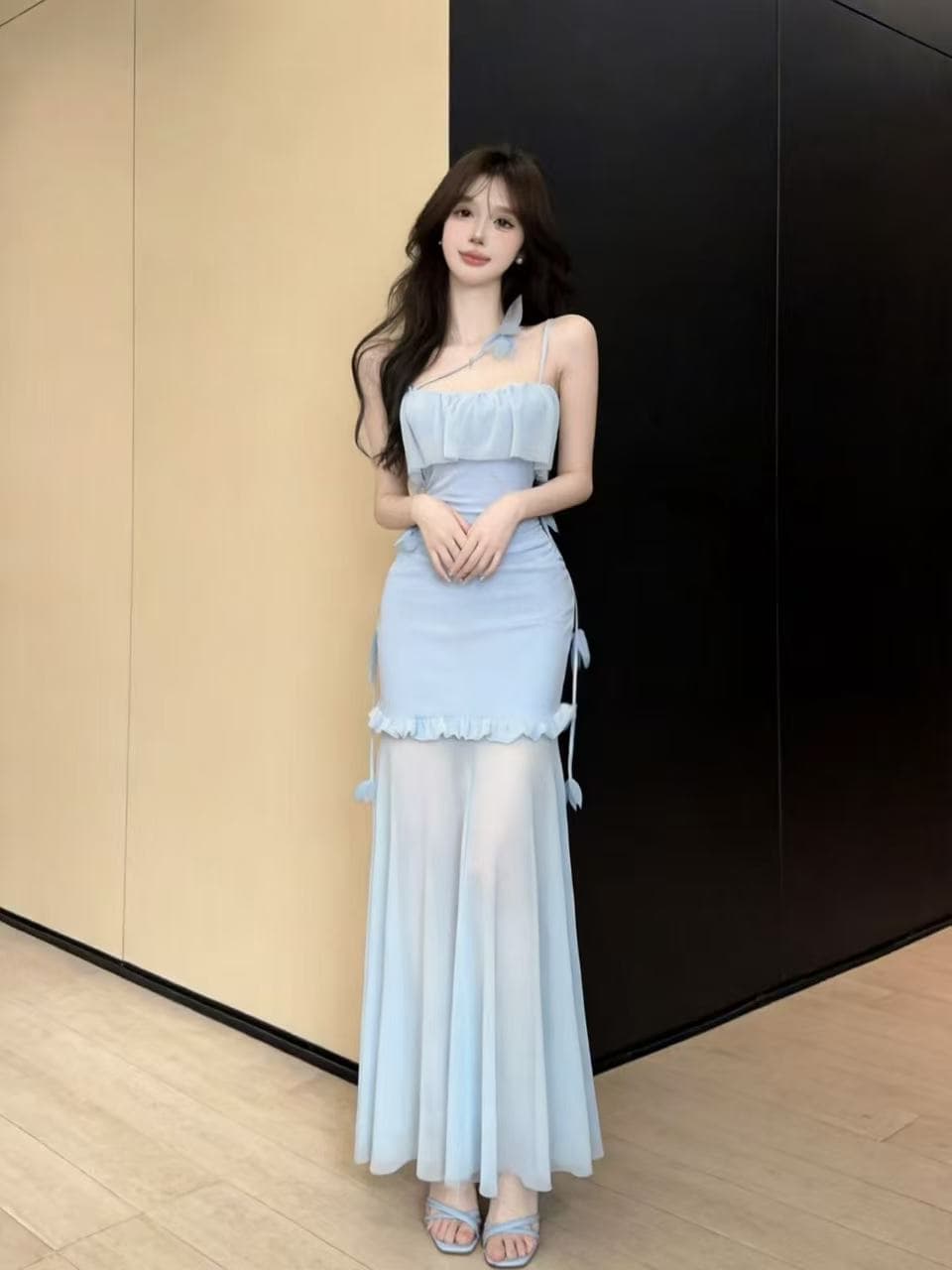 실사 빛 요리 한 우아함 프릴 슬립 여성 드레스 여름 슬림해 보이는 순수한 욕망 슈퍼 잘 생긴 허리 수축 타이트 스커트 롱 스커트 상세 이미지 13