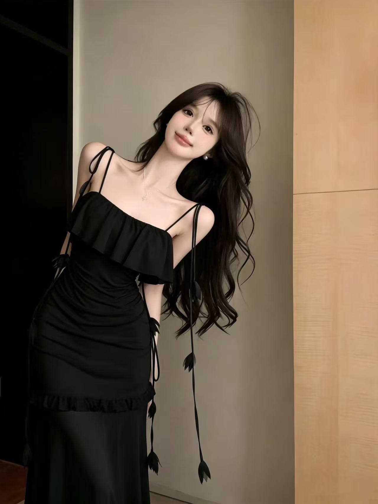 실사 빛 요리 한 우아함 프릴 슬립 여성 드레스 여름 슬림해 보이는 순수한 욕망 슈퍼 잘 생긴 허리 수축 타이트 스커트 롱 스커트 상세 이미지 18