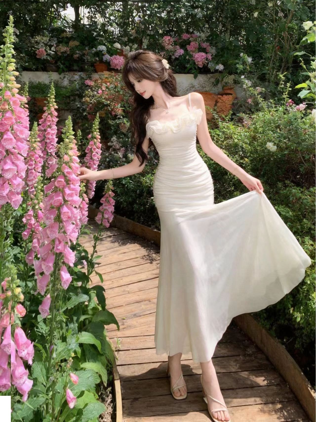 실사 디자인 센스 꽃 망사 슬립 드레스 여름 해변 휴가 인어 꼬리 스커트 생일 예복 외국 가스 치마 상세 이미지 14