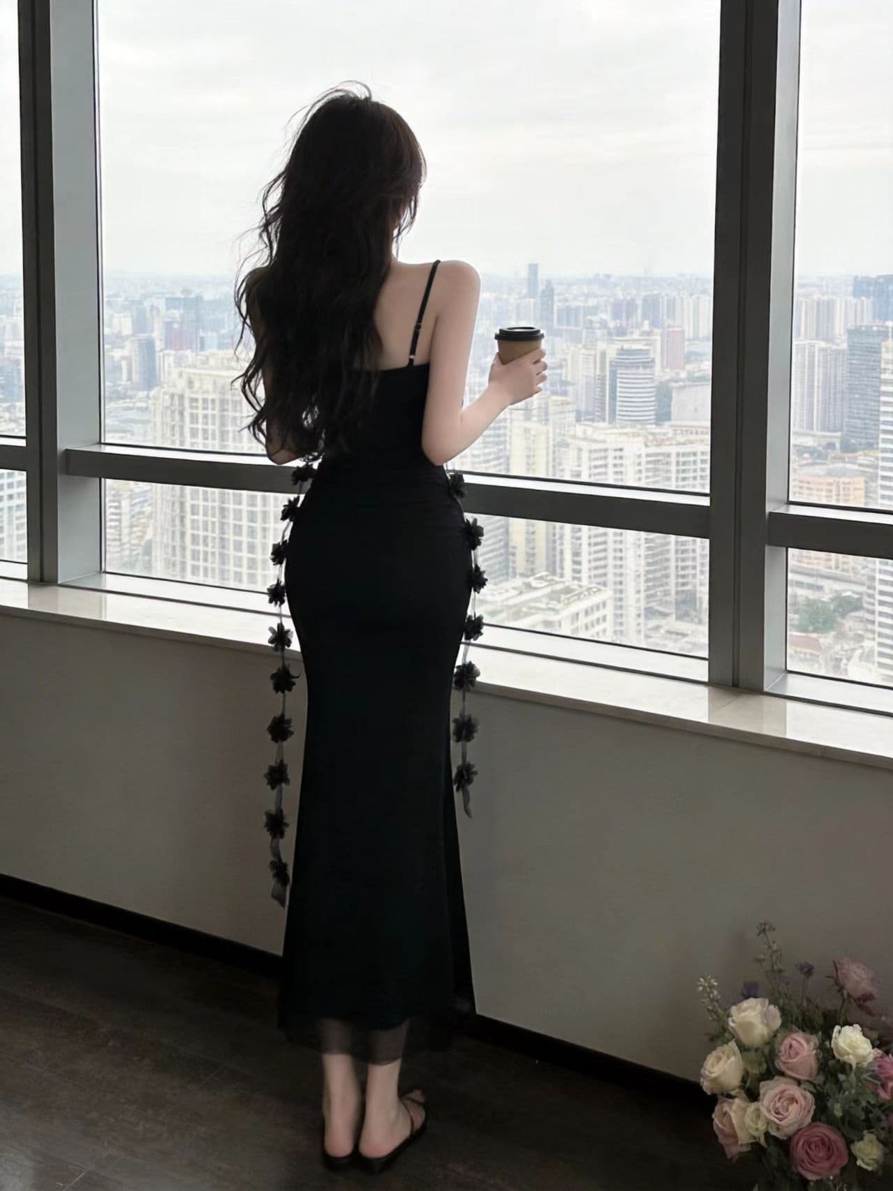 실사 수 있습니다. 소금 수 있습니다. 달콤한 순수한 욕망 바람 타이트 스커트 슬립 작은 키 디스플레이 높음 허리 수축 3 차원 꽃 망사 드레스 이미지 3