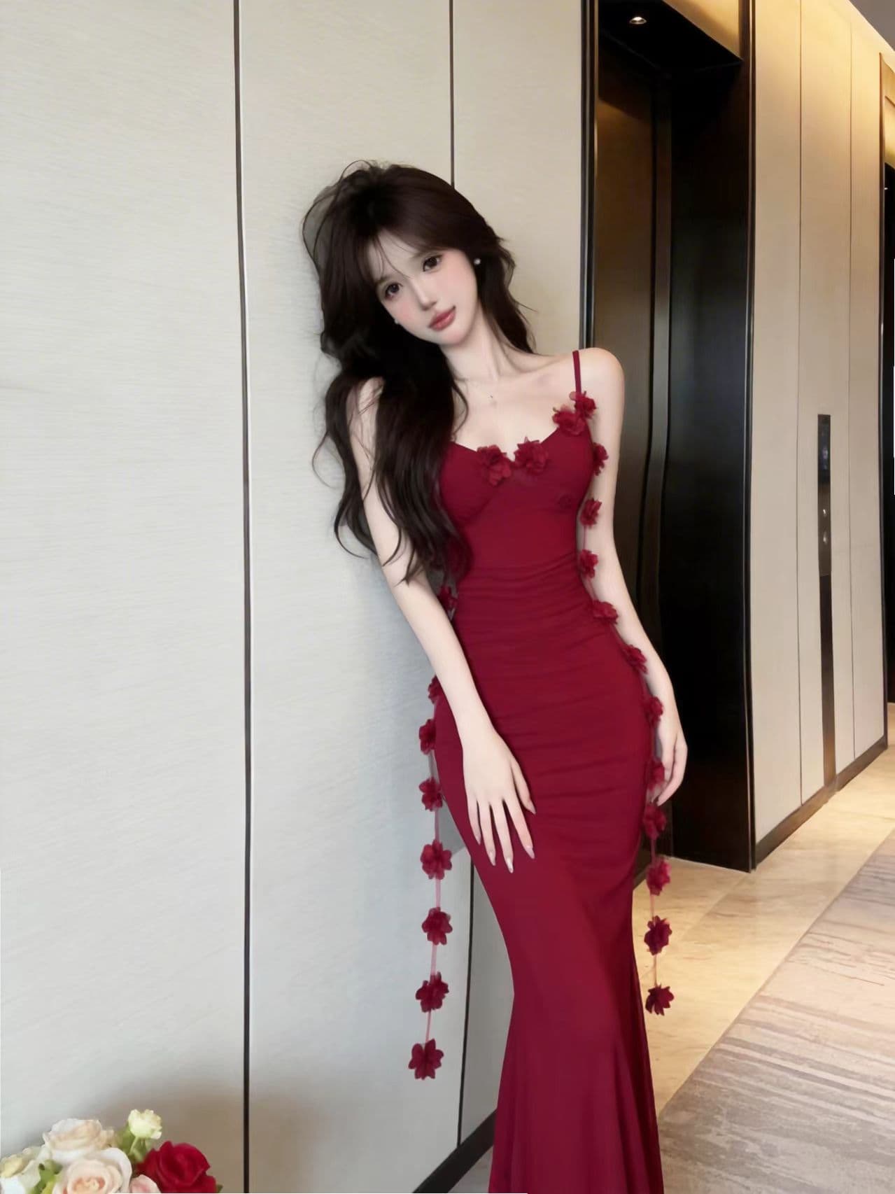 실사 수 있습니다. 소금 수 있습니다. 달콤한 순수한 욕망 바람 타이트 스커트 슬립 작은 키 디스플레이 높음 허리 수축 3 차원 꽃 망사 드레스 상세 이미지 18