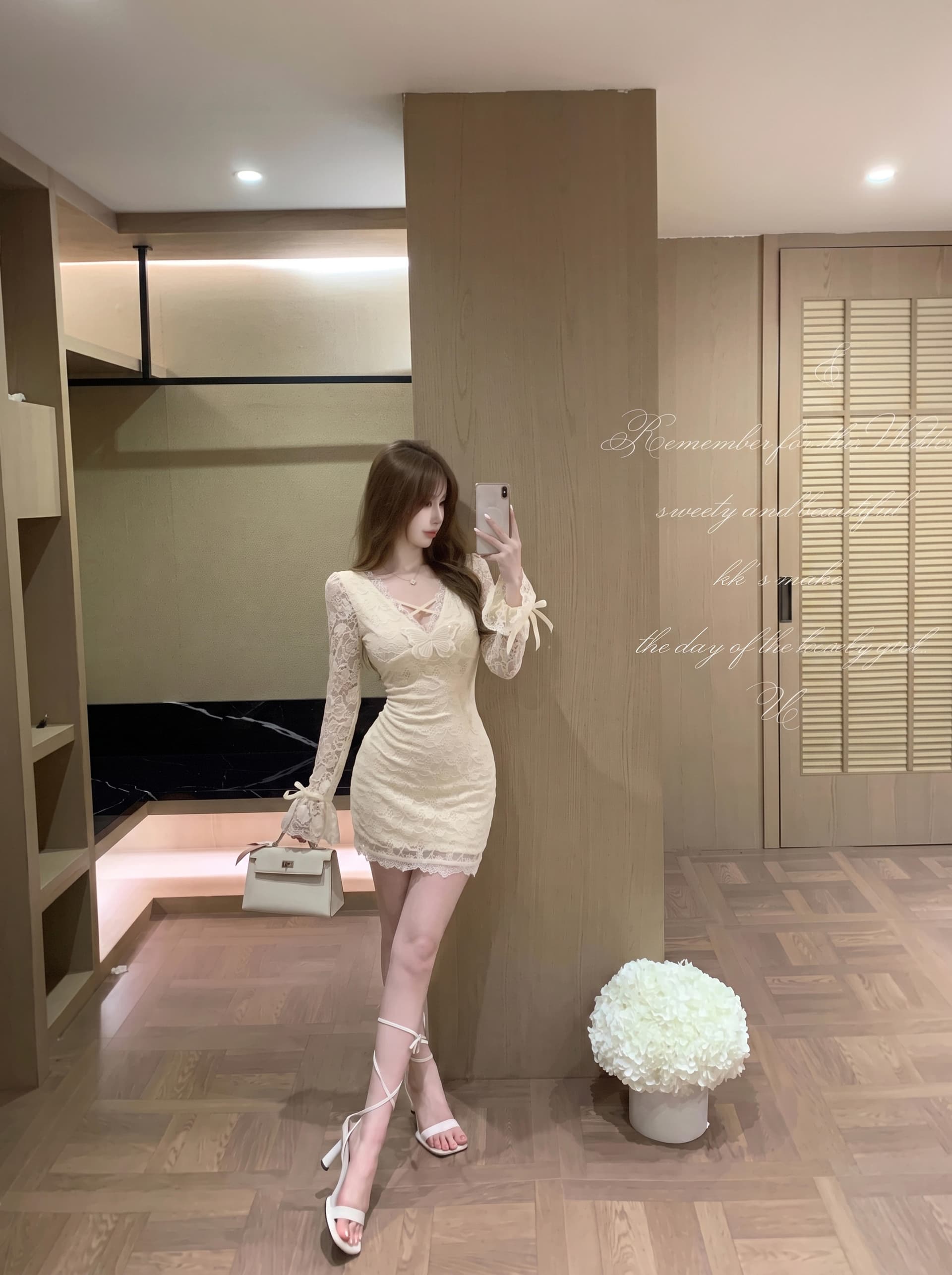 실사 순수한 욕망 바람 레이스 조각 홀로우 아웃 핫걸 긴팔 드레스 디자인 센스 몸매 가꾸기 슬림해 보이는 한 마디 타이트 스커트 상세 이미지 6