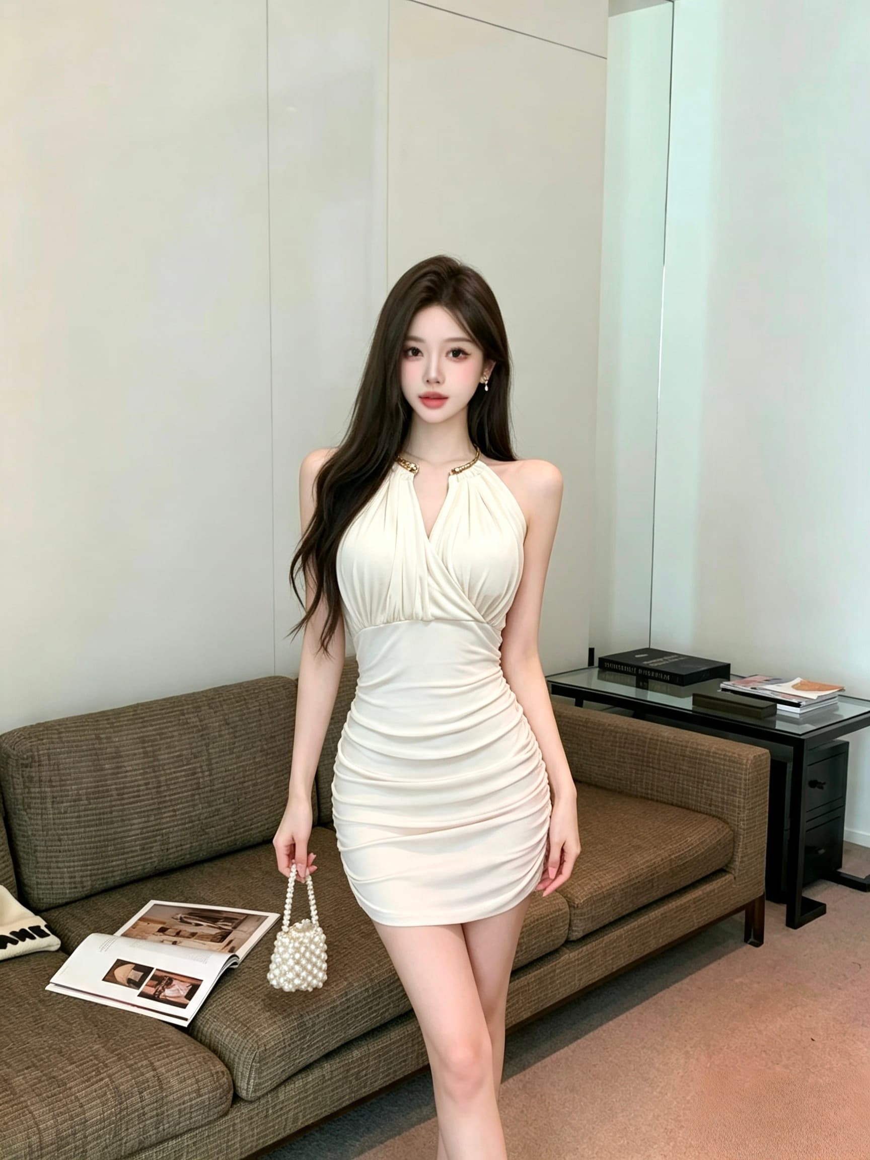 실사 순수한 욕망 작은 섹시함 금속 타이트 스커트 패션 고급 센스 몸매 가꾸기 민소매 주름 외국 가스 여성 드레스 상세 이미지 1