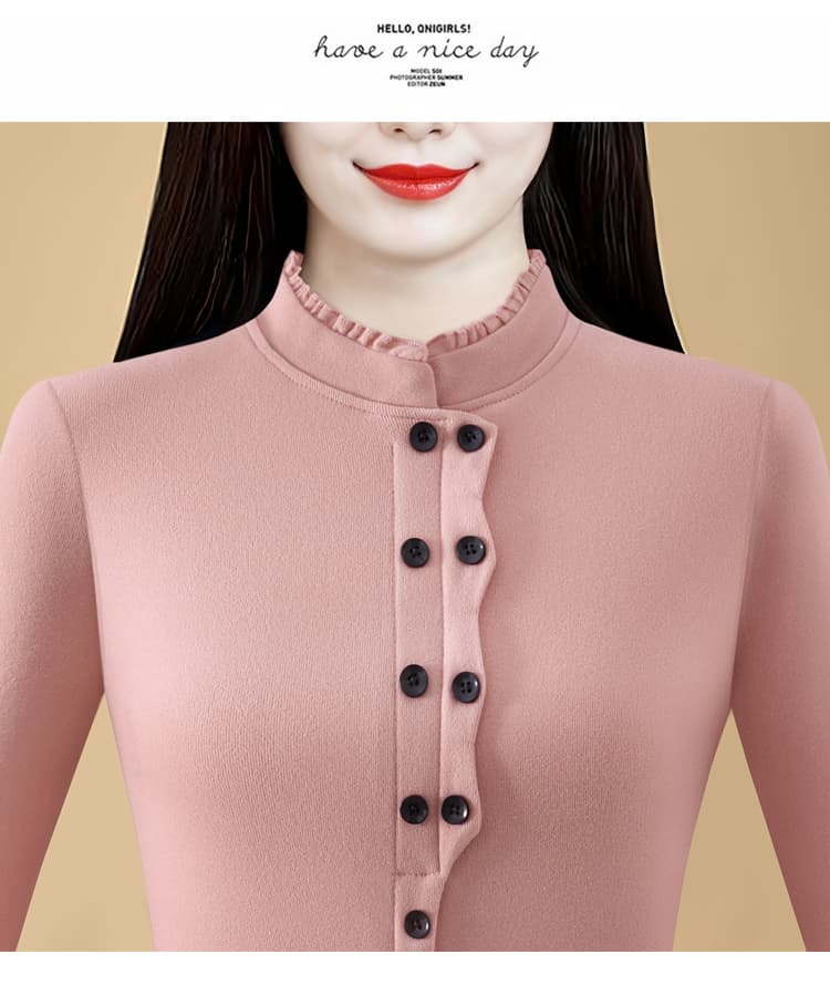 패션 양면 De 플러시 레이스 스탠드 칼라 단색 기본 셔츠 가을과 겨울 외국 가스 중년 엄마 슬림해 보이는 다용도 맨위 상세 이미지 14