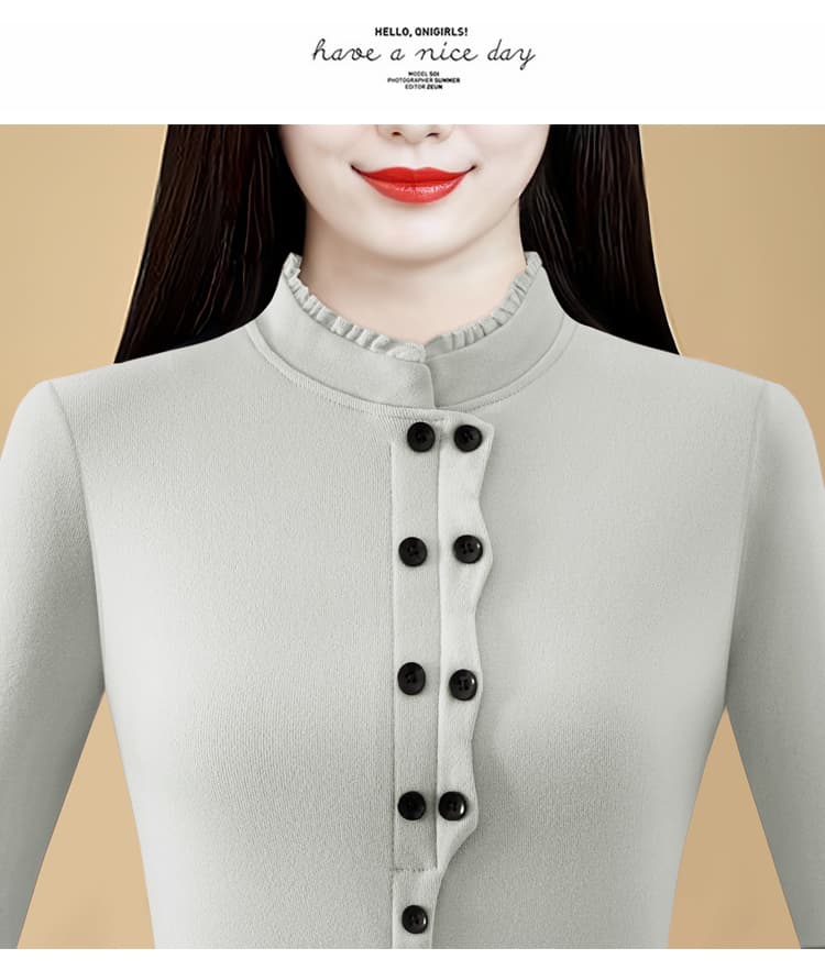 패션 양면 De 플러시 레이스 스탠드 칼라 단색 기본 셔츠 가을과 겨울 외국 가스 중년 엄마 슬림해 보이는 다용도 맨위 상세 이미지 20
