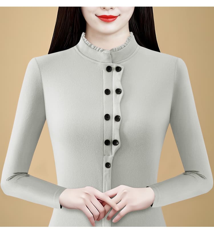패션 양면 De 플러시 레이스 스탠드 칼라 단색 기본 셔츠 가을과 겨울 외국 가스 중년 엄마 슬림해 보이는 다용도 맨위 상세 이미지 21
