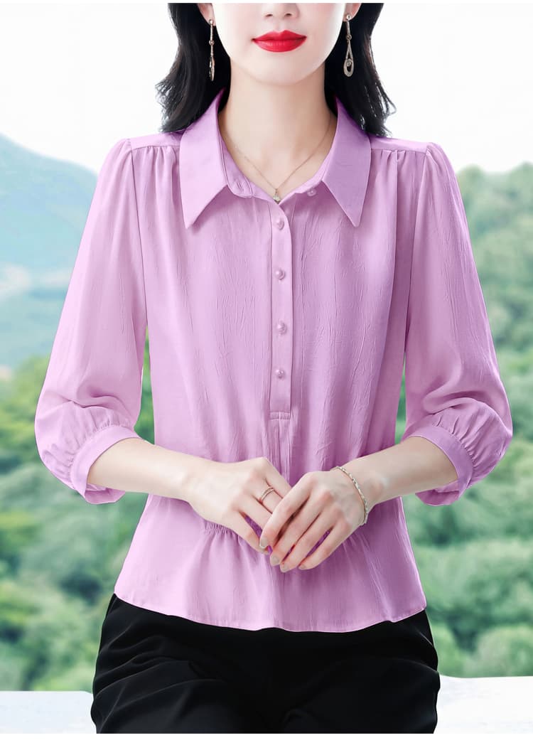 봄 여름 얇은 스타일 패션 중간 소매 루즈핏 품격 연령 감소 슬림해 보이는 디자인 센스 외국 가스 풀오버 셔츠 맨위 여성 상세 이미지 24