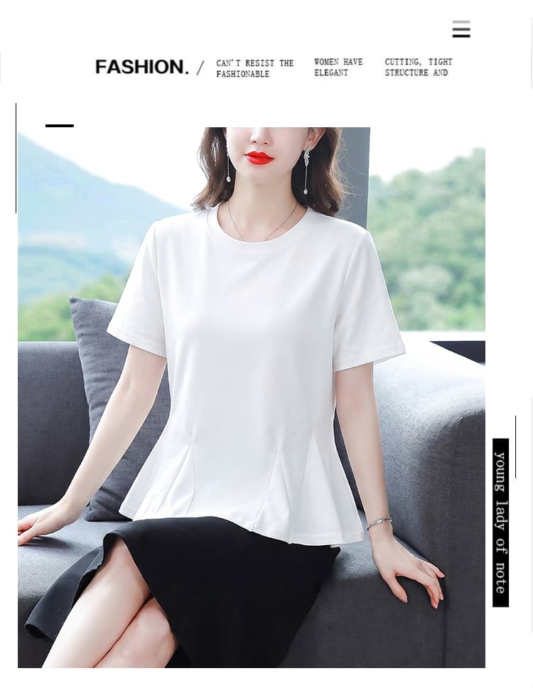여름 신제품 2026 빛 럭셔리 외국 가스 라운드 넥 티셔츠 여성 여름 새로운 여성용 짧은 소매 맨위 슬림해 보이는 작은 셔츠 상세 이미지 2