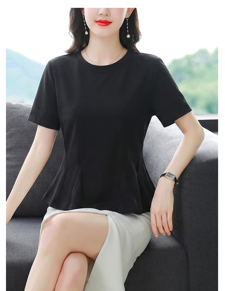 여름 신제품 2026 빛 럭셔리 외국 가스 라운드 넥 티셔츠 여성 여름 새로운 여성용 짧은 소매 맨위 슬림해 보이는 작은 셔츠 상세 이미지 13