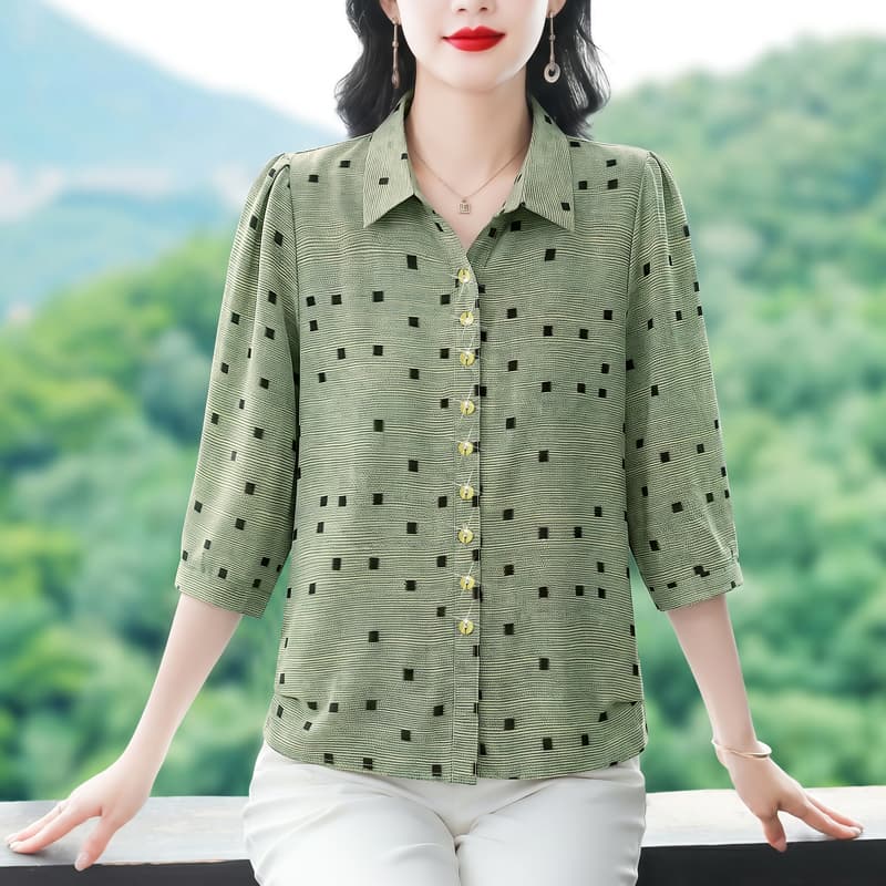 새로운 연령 감소 중년 엄마 패션 여름 드레스 슬림해 보이는 작은 셔츠 미니멀리즘 7부 소매 출퇴근 다용도 외국 가스 맨위 여성 이미지 2