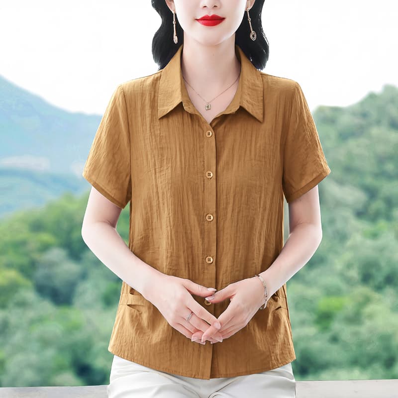 패션 반팔 주간 실크 면 린넨 셔츠 여성 여름 드레스 새로운 품격 캐주얼 셔츠 다용도 외국 가스 엄마 맨위 이미지 4