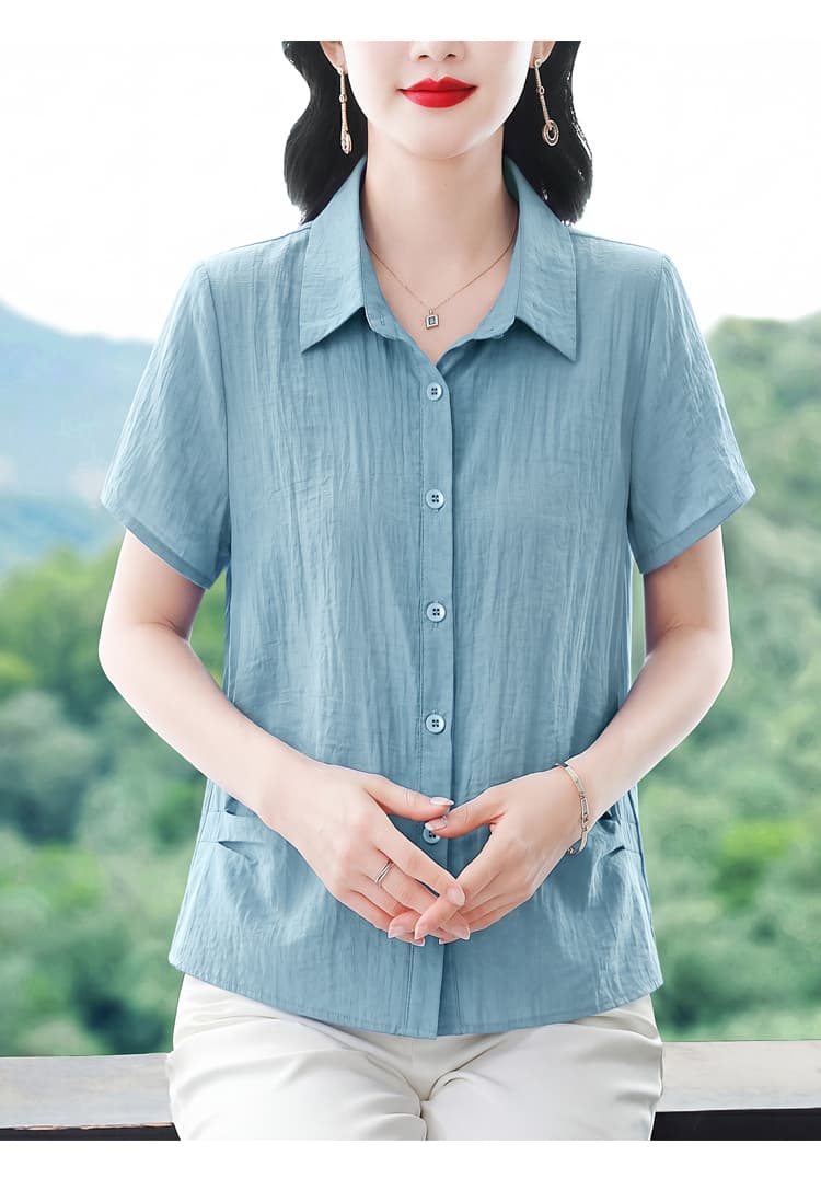 패션 반팔 주간 실크 면 린넨 셔츠 여성 여름 드레스 새로운 품격 캐주얼 셔츠 다용도 외국 가스 엄마 맨위 상세 이미지 22