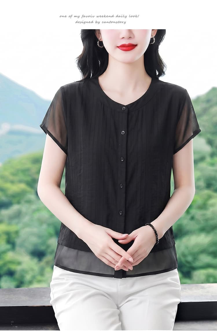 오픈 가디건 새로운 반팔 미니멀리즘 싸움 유럽 실 품격 패션 슬림해 보이는 숨기기 고기 섹션 티셔츠 다용도 캐주얼 맨위 여성 의류 상세 이미지 18
