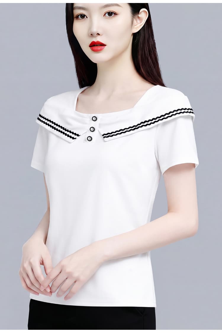 화이트 반팔 광장 칼라 긍정적 인 어깨 패션 미니멀리즘 작은 셔츠 맨위 2026 년 여름 새로운 슬림해 보이는 표지 배 티셔츠 상세 이미지 13