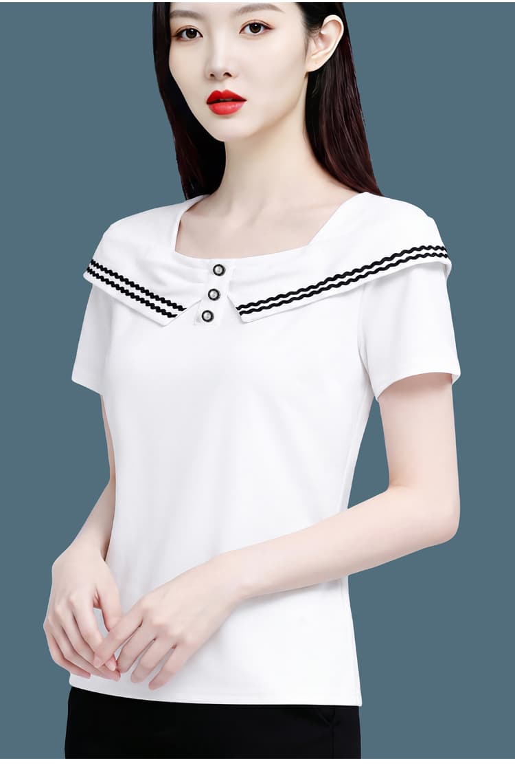 화이트 반팔 광장 칼라 긍정적 인 어깨 패션 미니멀리즘 작은 셔츠 맨위 2026 년 여름 새로운 슬림해 보이는 표지 배 티셔츠 상세 이미지 17