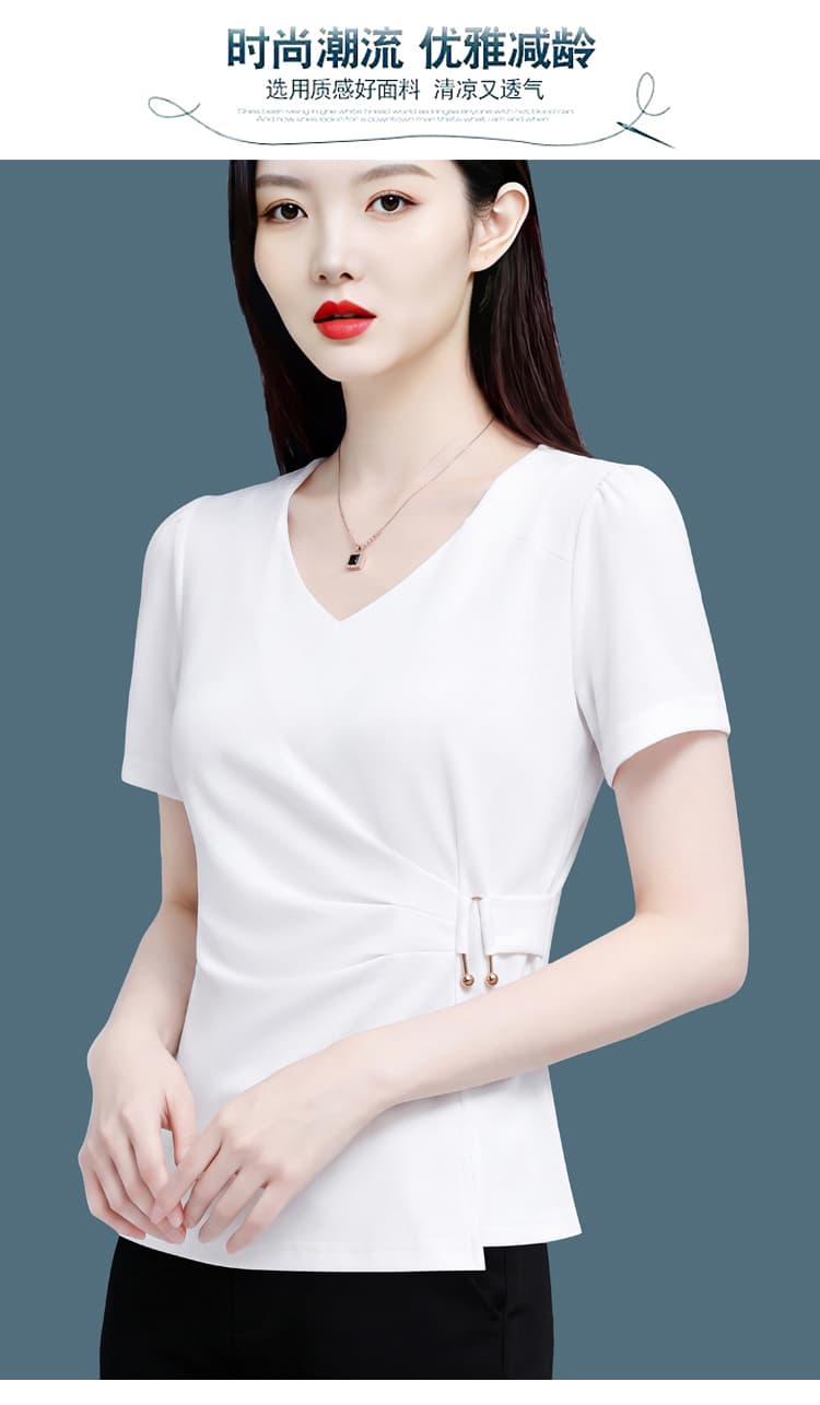 검정색 광장 칼라 긍정적 인 어깨 캐주얼 반팔 미니멀리즘 작은 셔츠 티셔츠 여성 2026 년 여름 얇은 스타일 허리 수축 슬림해 보이는 맨위 상세 이미지 8
