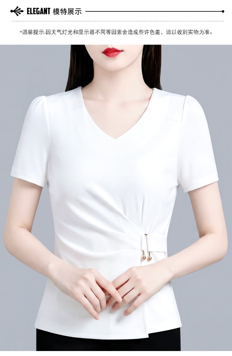 검정색 광장 칼라 긍정적 인 어깨 캐주얼 반팔 미니멀리즘 작은 셔츠 티셔츠 여성 2026 년 여름 얇은 스타일 허리 수축 슬림해 보이는 맨위 상세 이미지 13