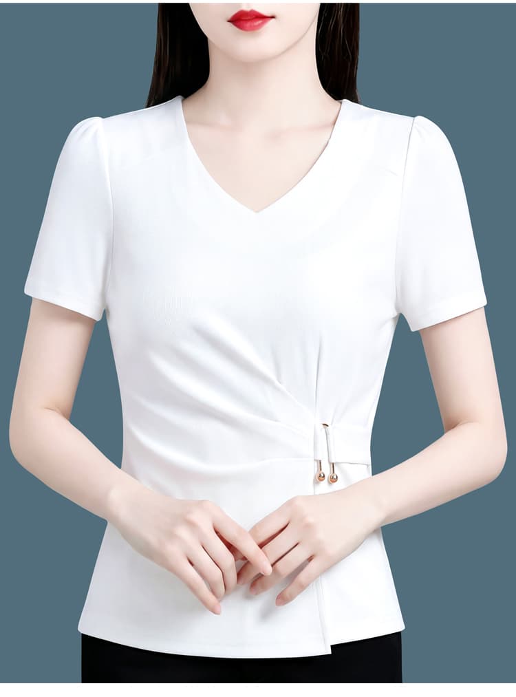 검정색 광장 칼라 긍정적 인 어깨 캐주얼 반팔 미니멀리즘 작은 셔츠 티셔츠 여성 2026 년 여름 얇은 스타일 허리 수축 슬림해 보이는 맨위 상세 이미지 21