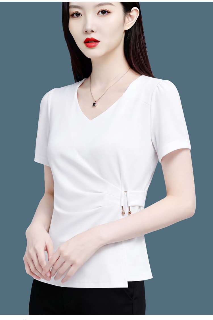 검정색 광장 칼라 긍정적 인 어깨 캐주얼 반팔 미니멀리즘 작은 셔츠 티셔츠 여성 2026 년 여름 얇은 스타일 허리 수축 슬림해 보이는 맨위 상세 이미지 22