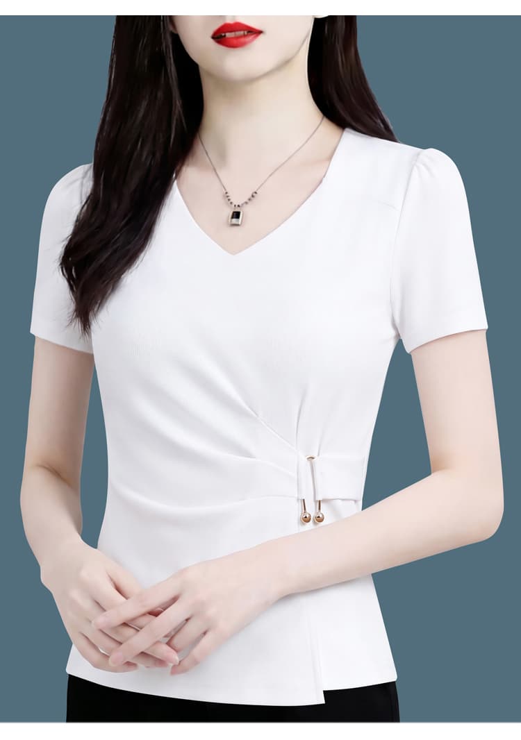 검정색 광장 칼라 긍정적 인 어깨 캐주얼 반팔 미니멀리즘 작은 셔츠 티셔츠 여성 2026 년 여름 얇은 스타일 허리 수축 슬림해 보이는 맨위 상세 이미지 24