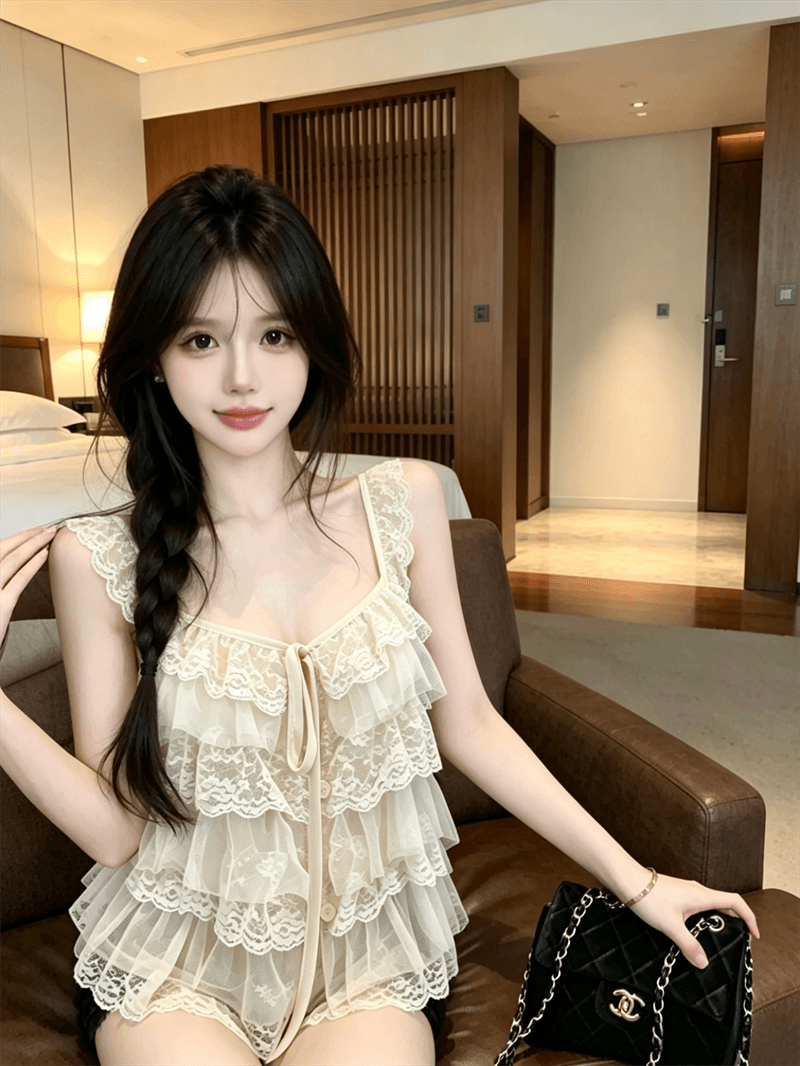 실사 정가 프랑스식 달콤함 패션 레이스 스택 층 장식 캐미솔 외출용 작은 대중 민소매 맨위 이미지 2