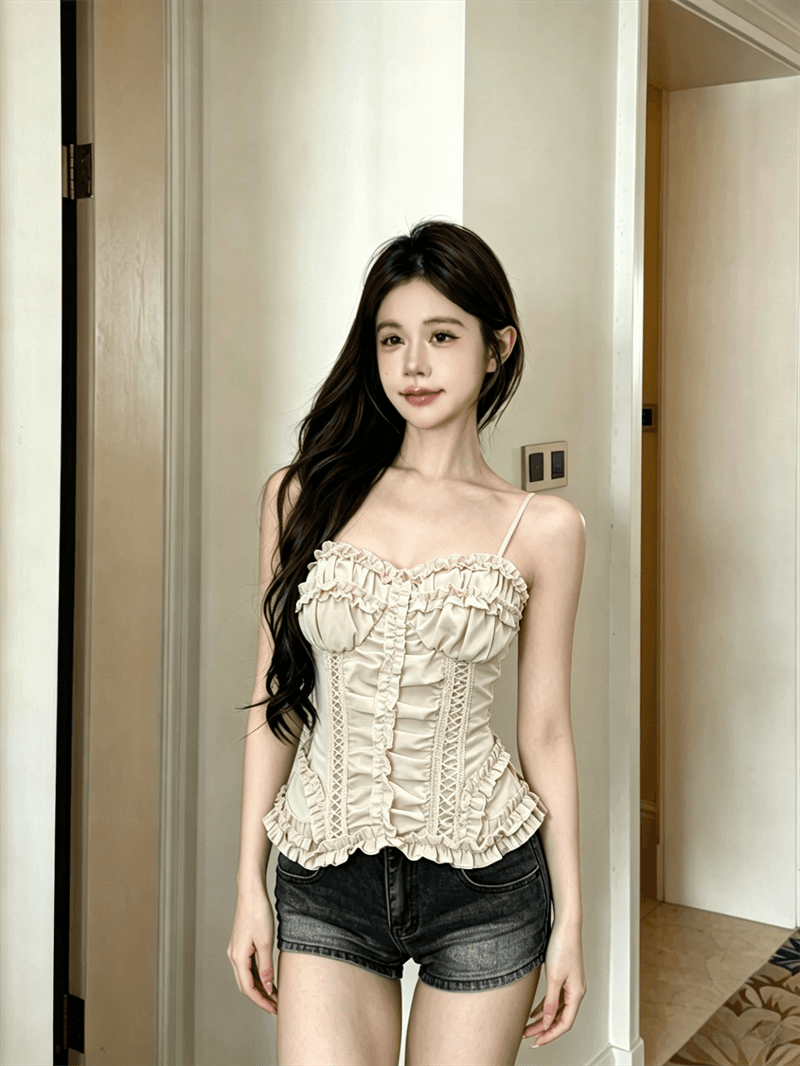실사 정가 아메리칸 레트로 디자인 레이스 레이스 슬립 여성 여름 허리 수축 조끼 핫걸 스트랩 튜브탑 상세 이미지 9